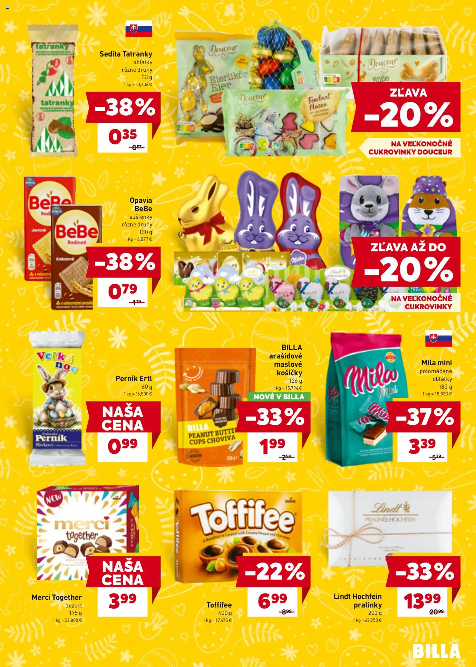 Nové Billa akcie – leták je platný od 11.03.2026 | Strana: 19 | Produkty: Lindt, Merci, Toffifee, Mila