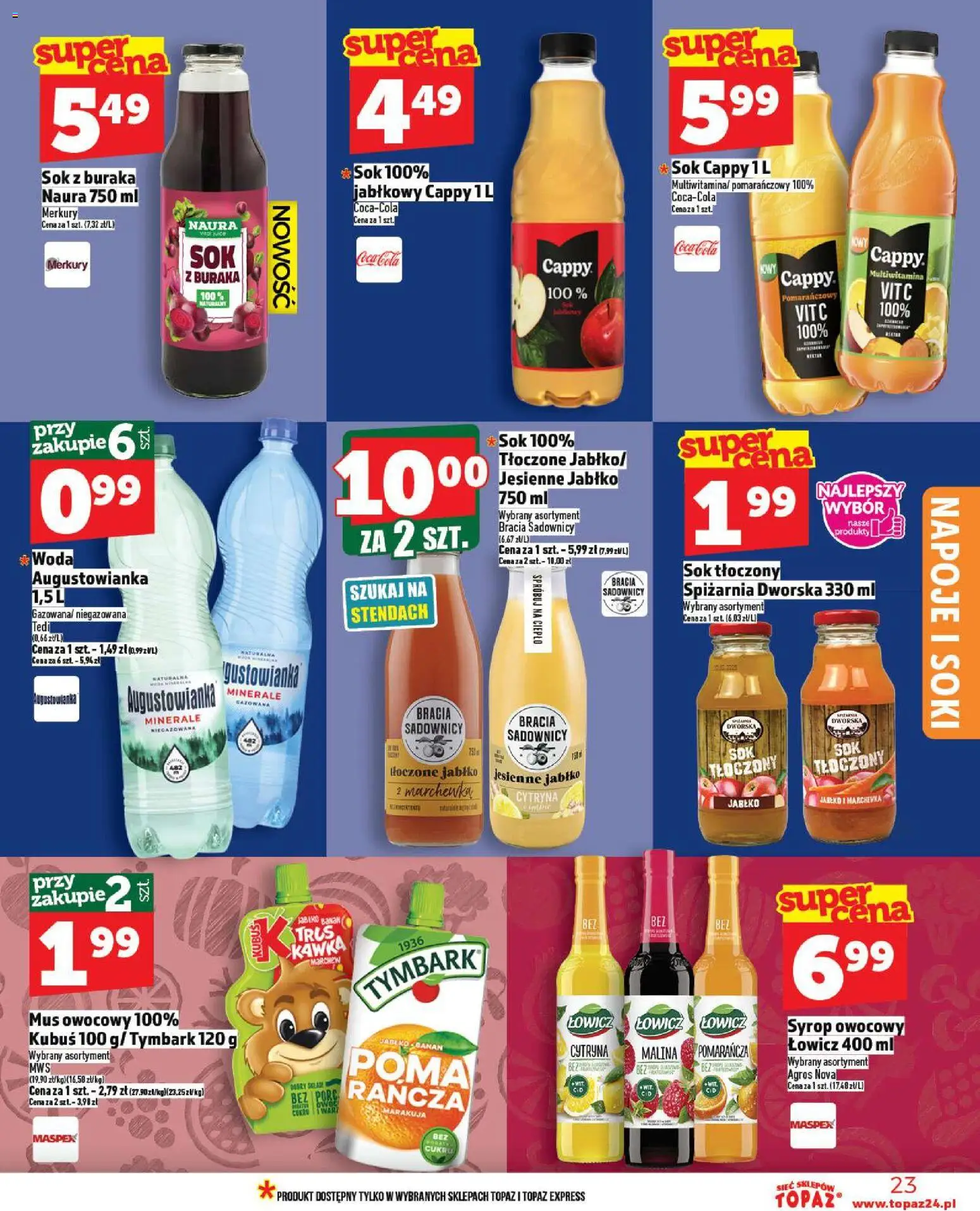 Topaz Gazetka - Ceny małe na stałe od 13.11.2025 | Strona: 23 | Produkty: Cytryna, Malina, Coca cola, Sok