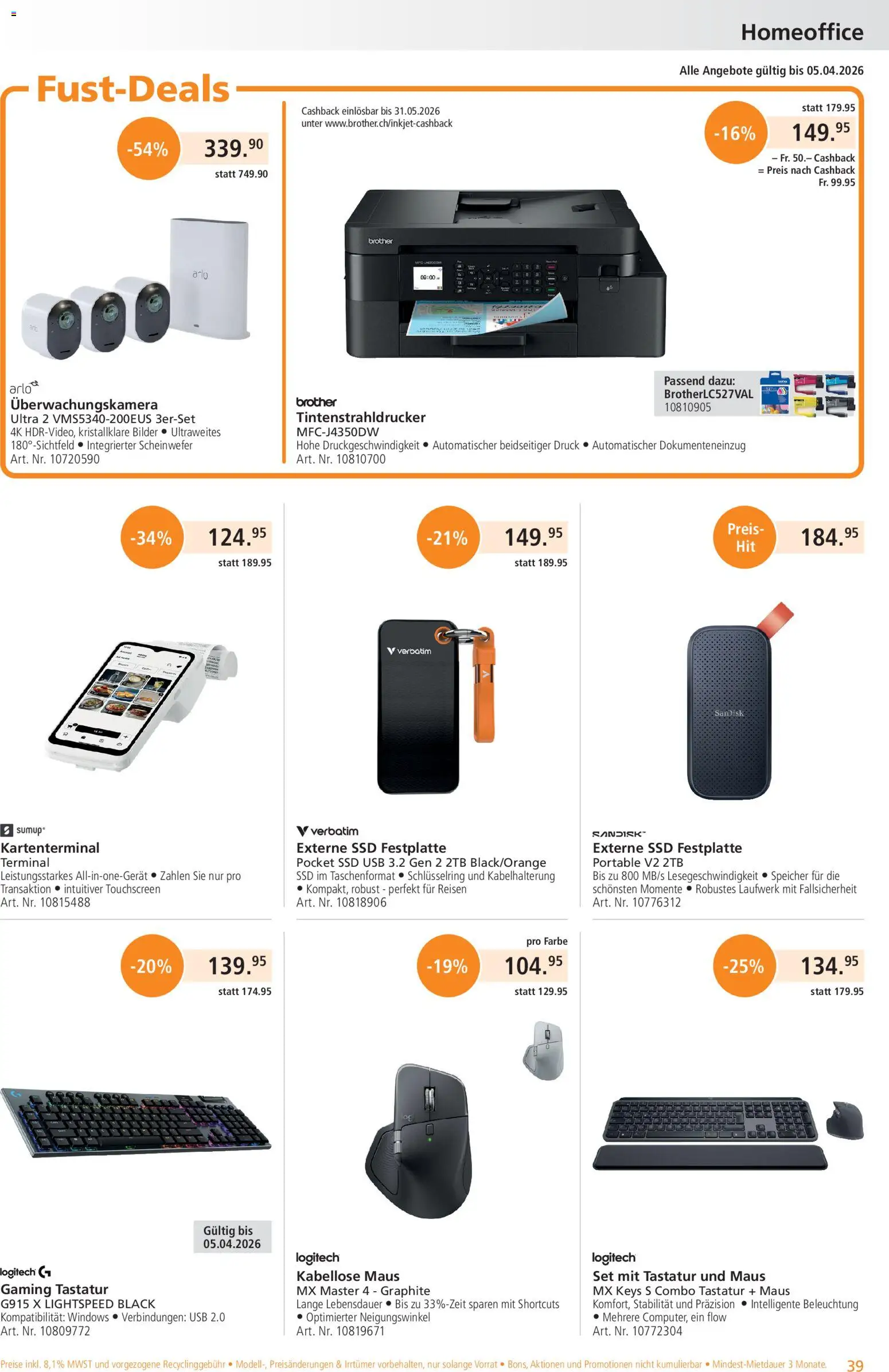 Fust aktionen – gültig ab 23.03.2026 | Seite: 39 | Produkte: Tintenstrahldrucker, Tastatur, Maus, Usb