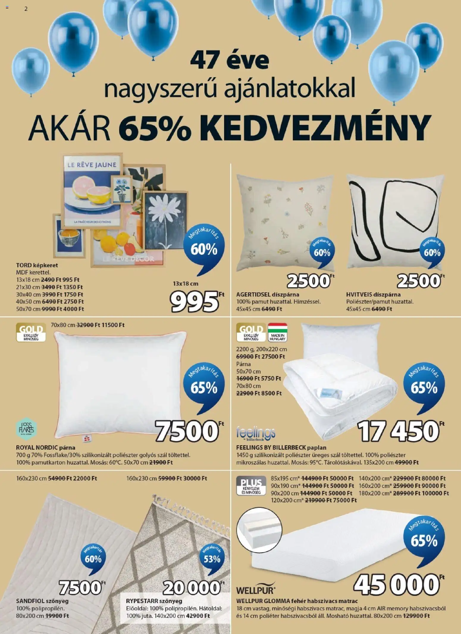 JYSK akciós ujság - amely érvényes a következő dátumtól: 08.04.2026 | Oldal: 2 | Termékek: Párna, Szőnyeg, Képkeret, Díszpárna