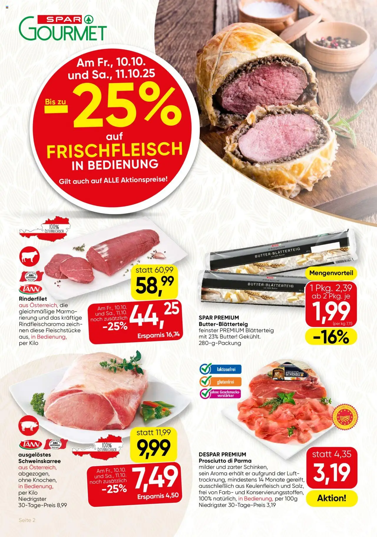 SPAR Gourmet Flugblatt gültig ab 09.10.2025 | Seite: 2 | Produkte: Butter
