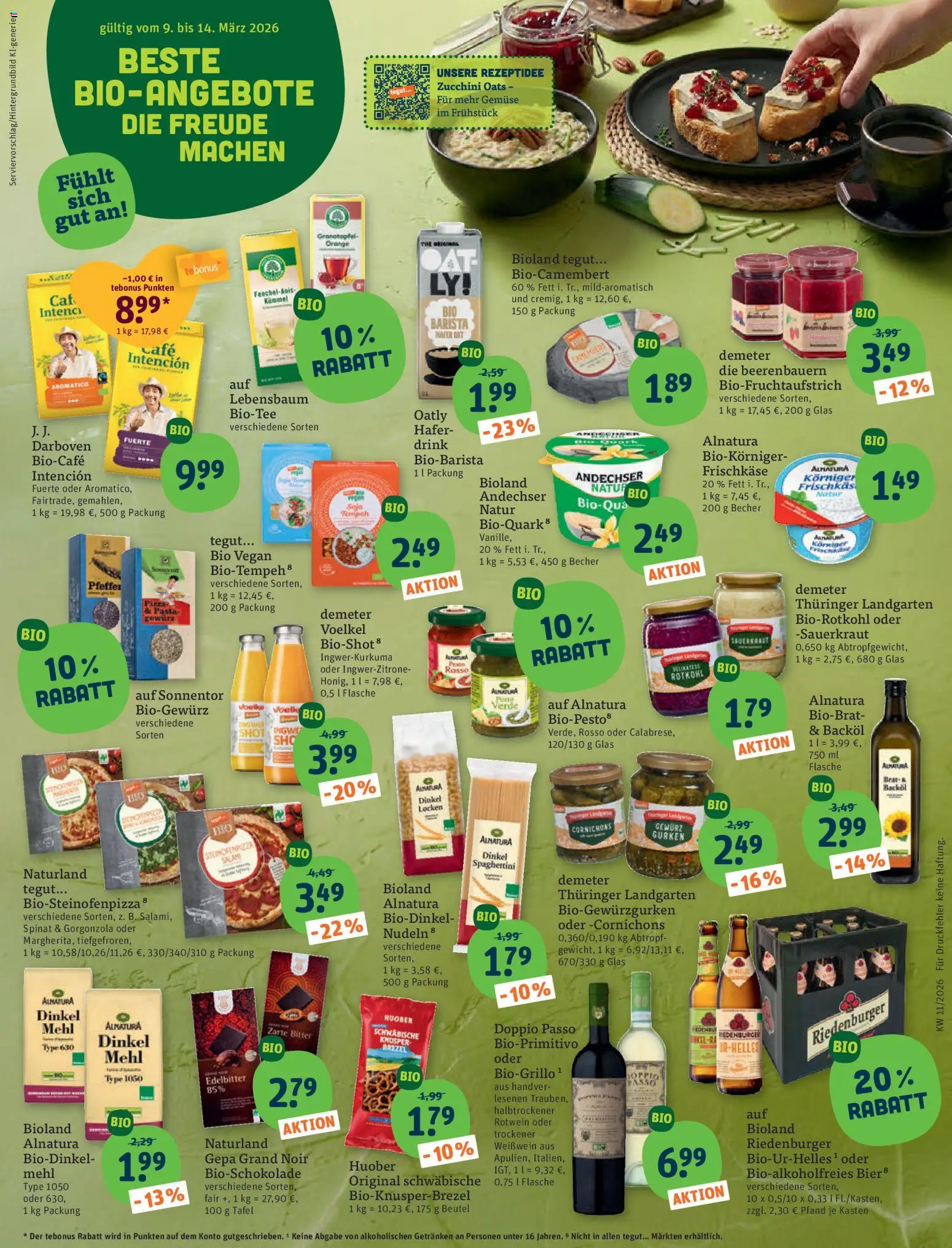 Tegut Prospekt – gültig ab 09.03.2026 | Seite: 2 | Produkte: Granatapfel, Weißwein, Oatly, Salami