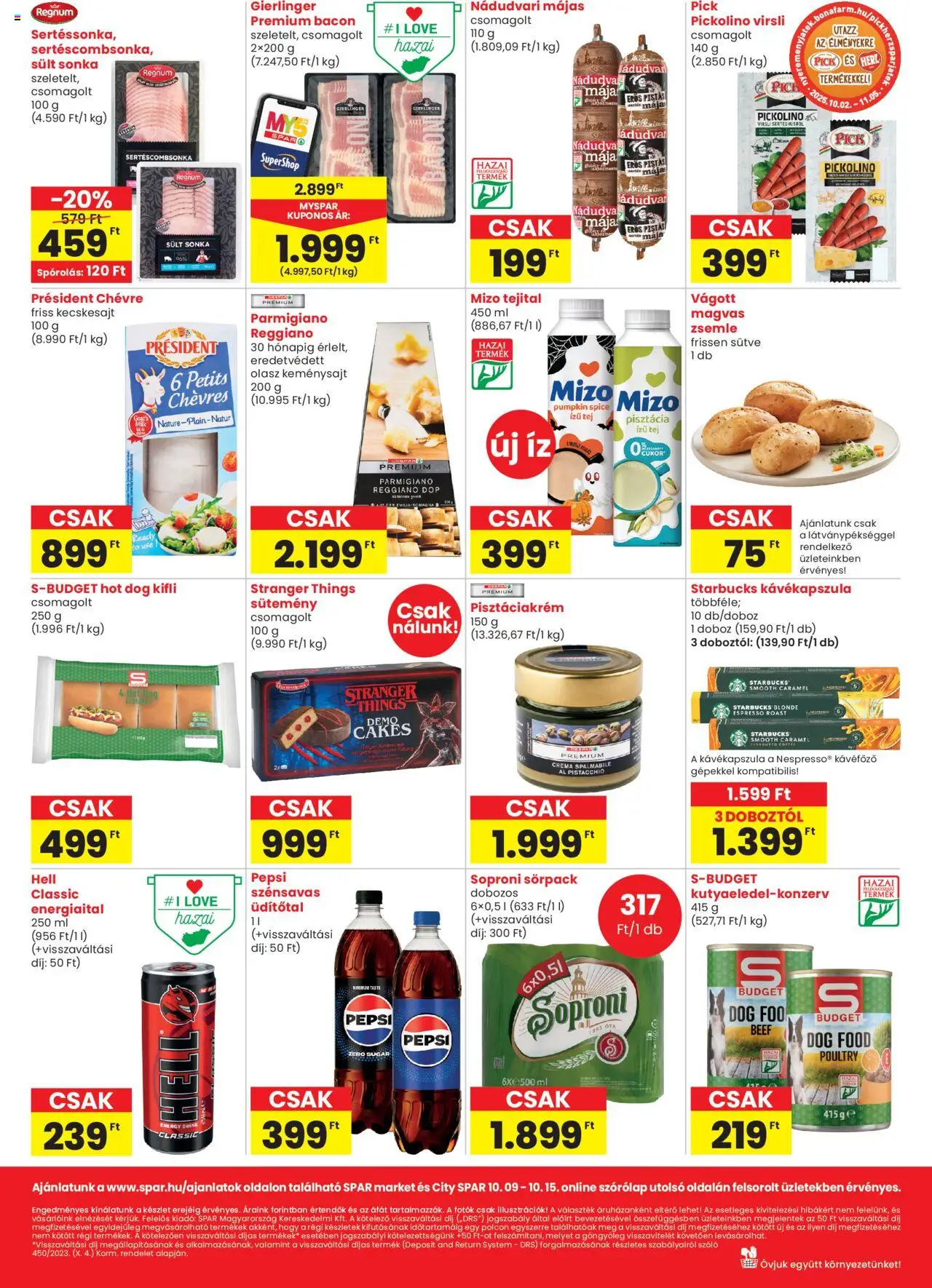 Spar Market akciós ujság - amely érvényes a következő dátumtól: 09.10.2025 | Oldal: 2 | Termékek: Pepsi, Zsemle, Sonka, Bacon