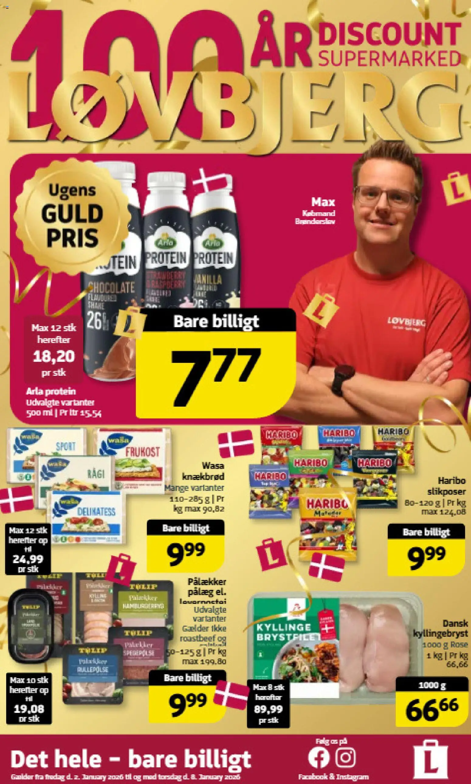 Løvbjerg tilbudsavis – gyldig fra 02.01.2026 | Side: 1 | Produkter: Pålæg, Knækbrød, Roastbeef