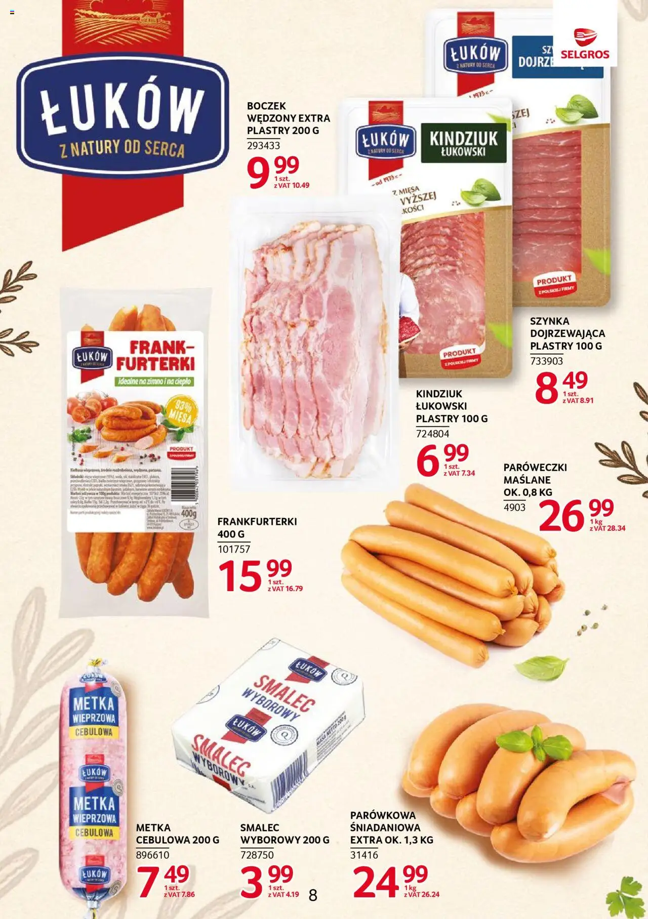 Selgros cash&carry Gazetka - Markowe produkty od 23.10.2025 | Strona: 8 | Produkty: Frankfurterki, Boczek wędzony, Boczek, Kindziuk