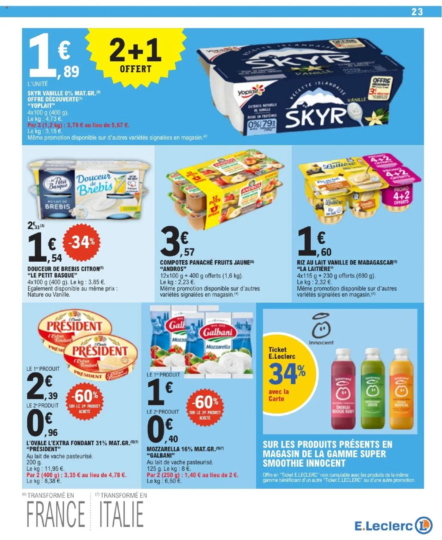 {H1} | Page: 23 | Produits: Mozzarella, Pois, Riz, Skyr