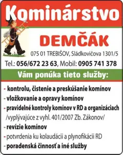 Kominárstvo Demčák leták platný od 09.09.2025