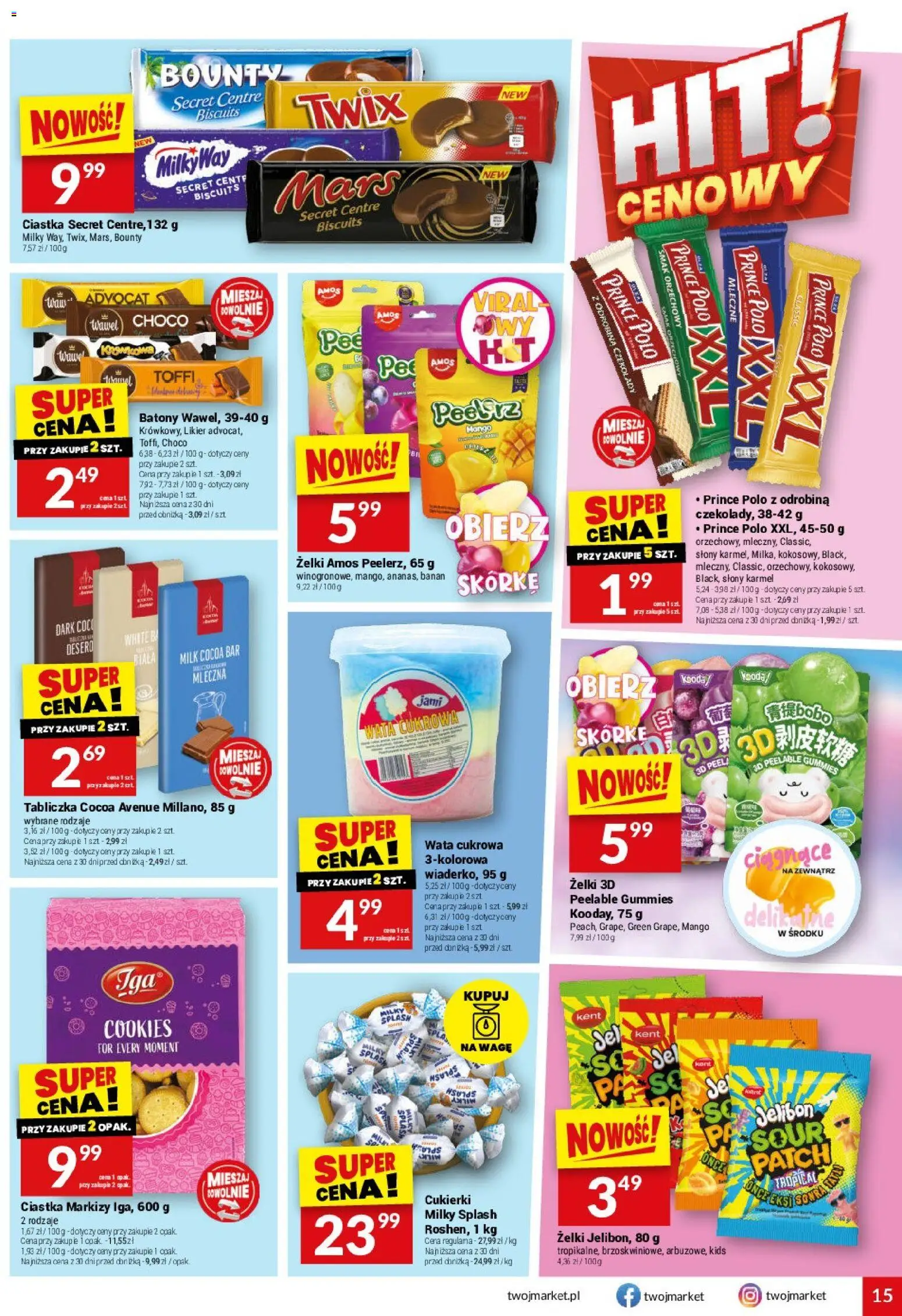 Twój Market gazetka od 08.04.2026 | Strona: 15 | Produkty: Mango, Prince polo xxl, Żelki, Ciastka