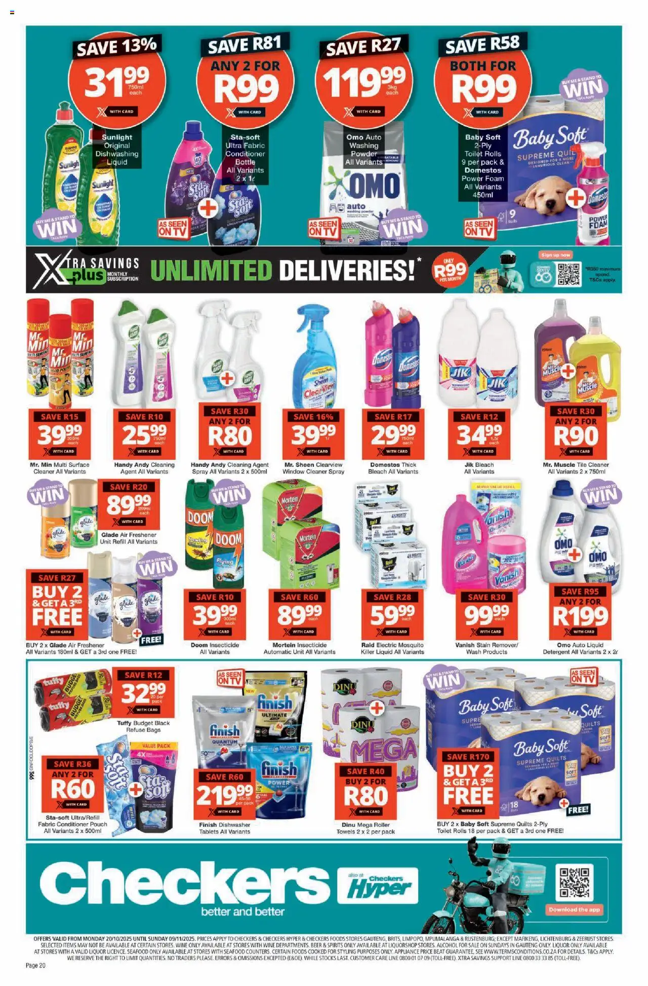 New Checkers catalogue – valid from 20.10.2025 | Page: 20 | Products: Toilet, Air freshener, Powder, Refuse bags