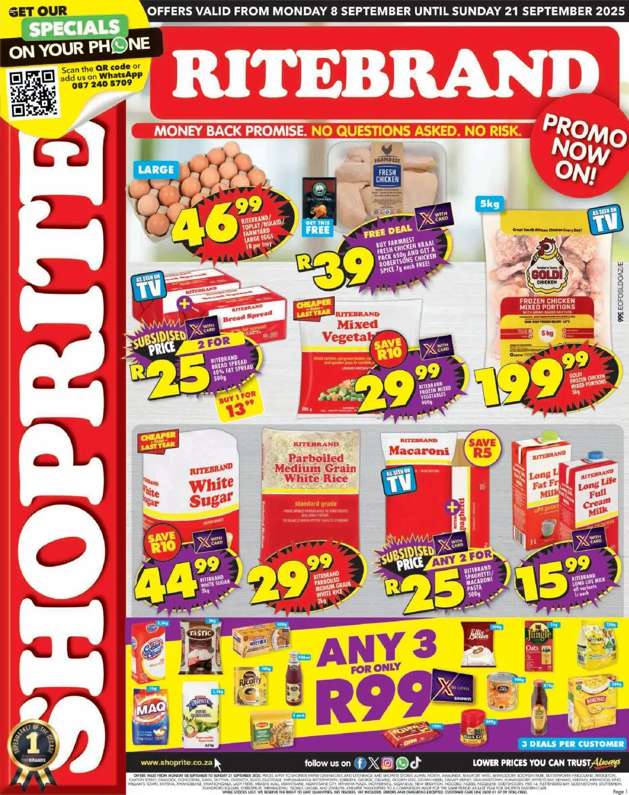 New Shoprite catalogue – valid from 08.09.2025 | Page: 1 | Products: Maize meal, Oats, Pasta, Sugar