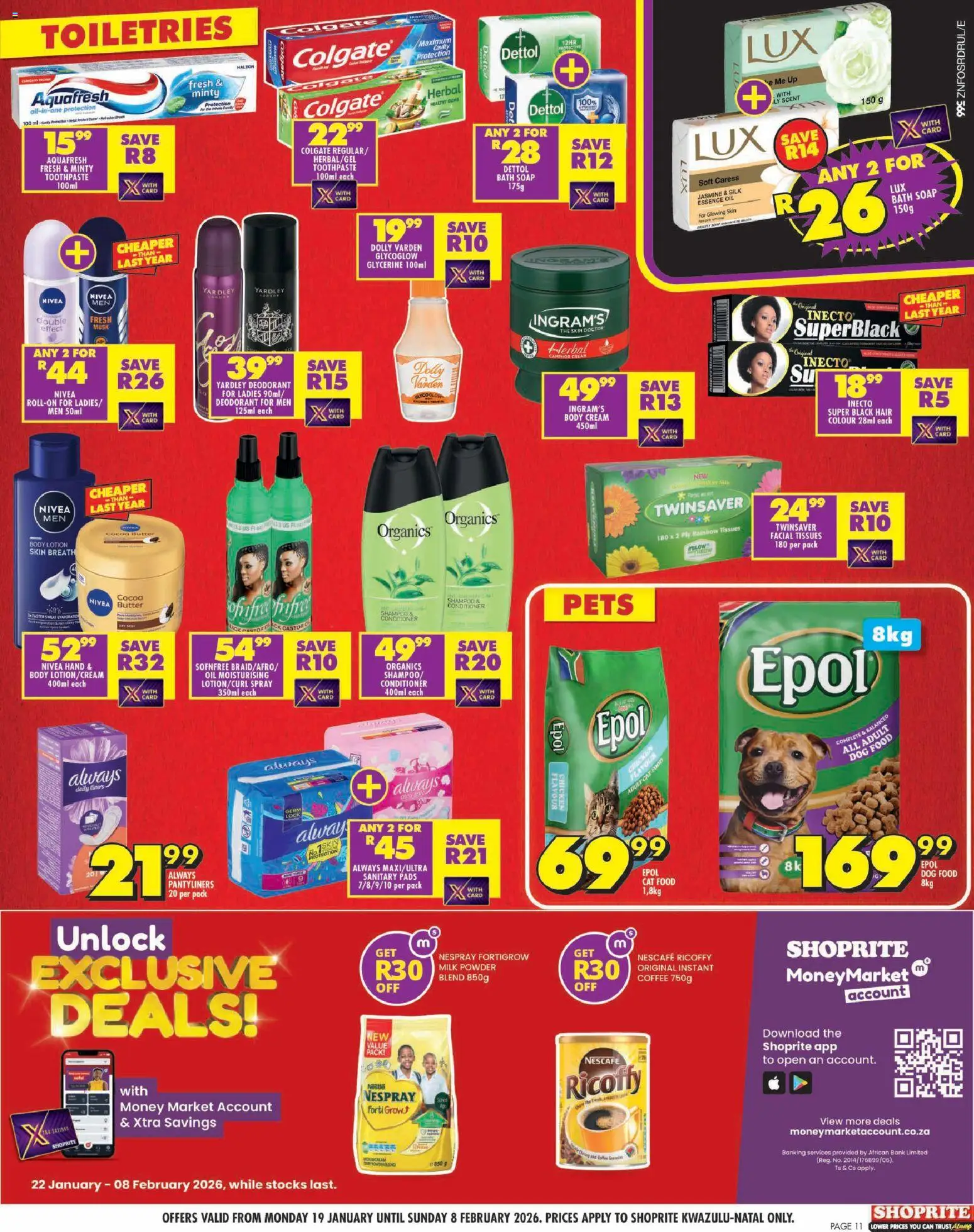 New Shoprite catalogue – valid from 19.01.2026 | Page: 11 | Products: Coffee, Cream, Soap, Cat food