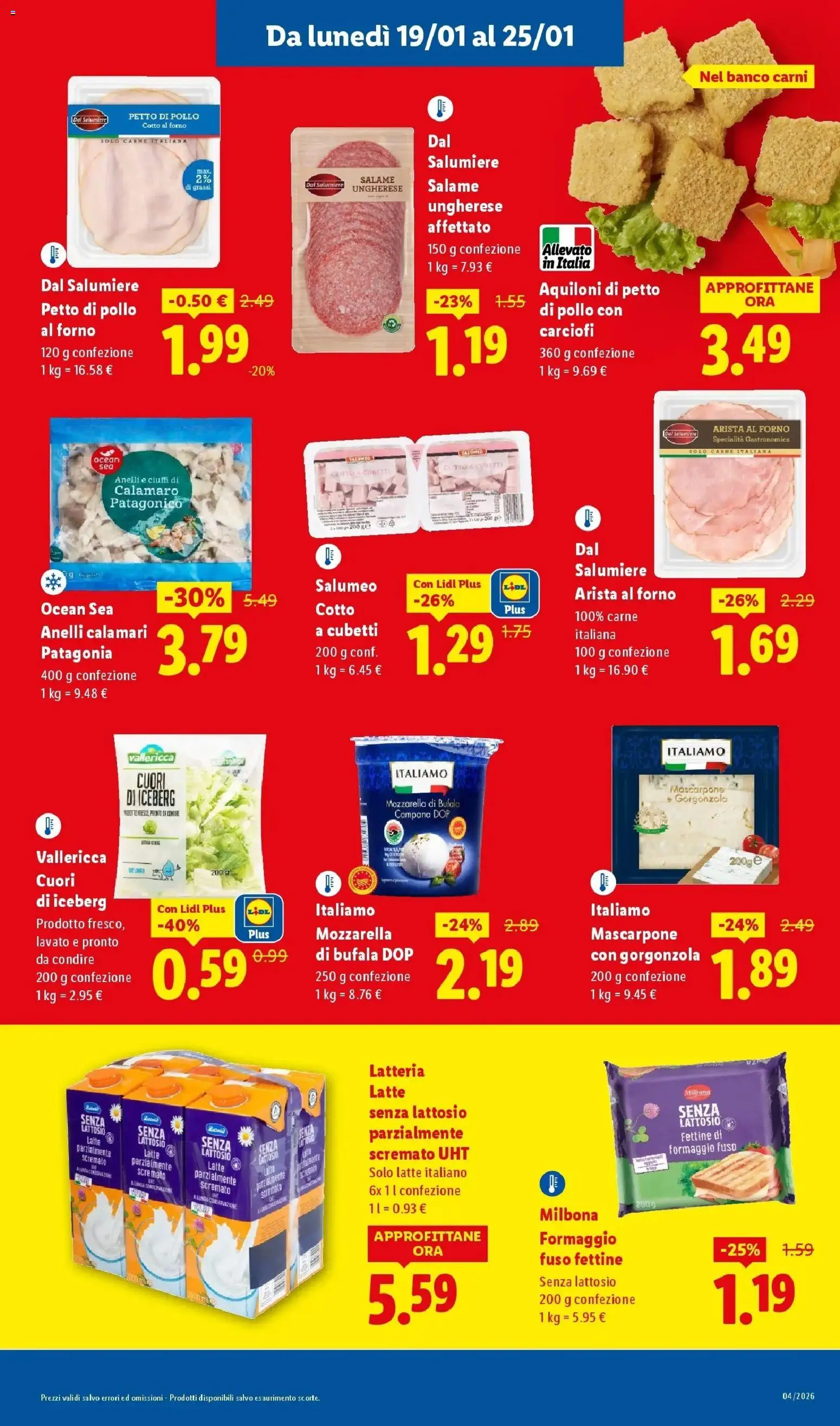 Volantino Lidl del 19.01.2026 | Pagina: 7 | Prodotti: Pollo, Mozzarella, Formaggio, Mascarpone