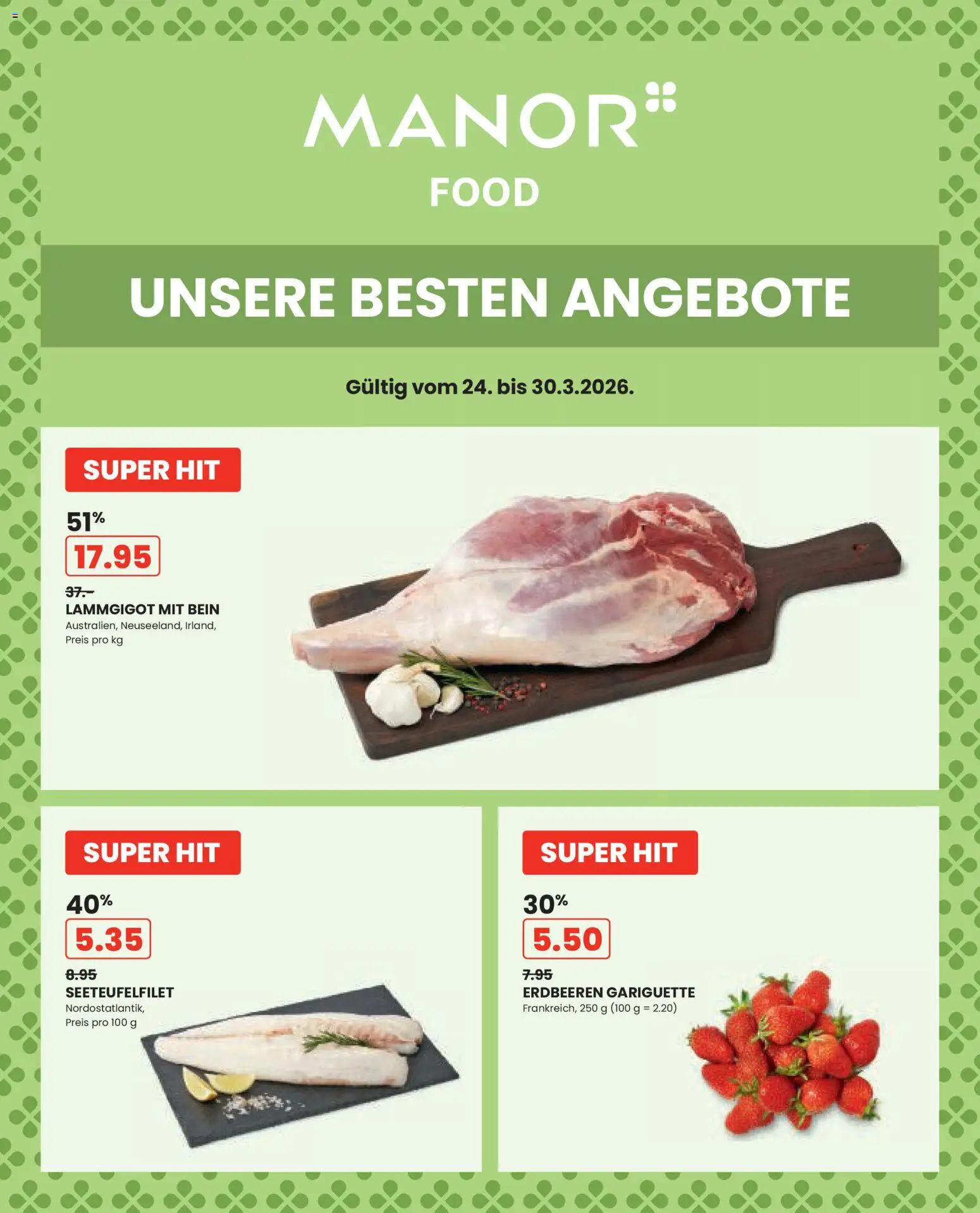 Manor aktionen – gültig ab 24.03.2026 | Seite: 1 | Produkte: Erdbeeren