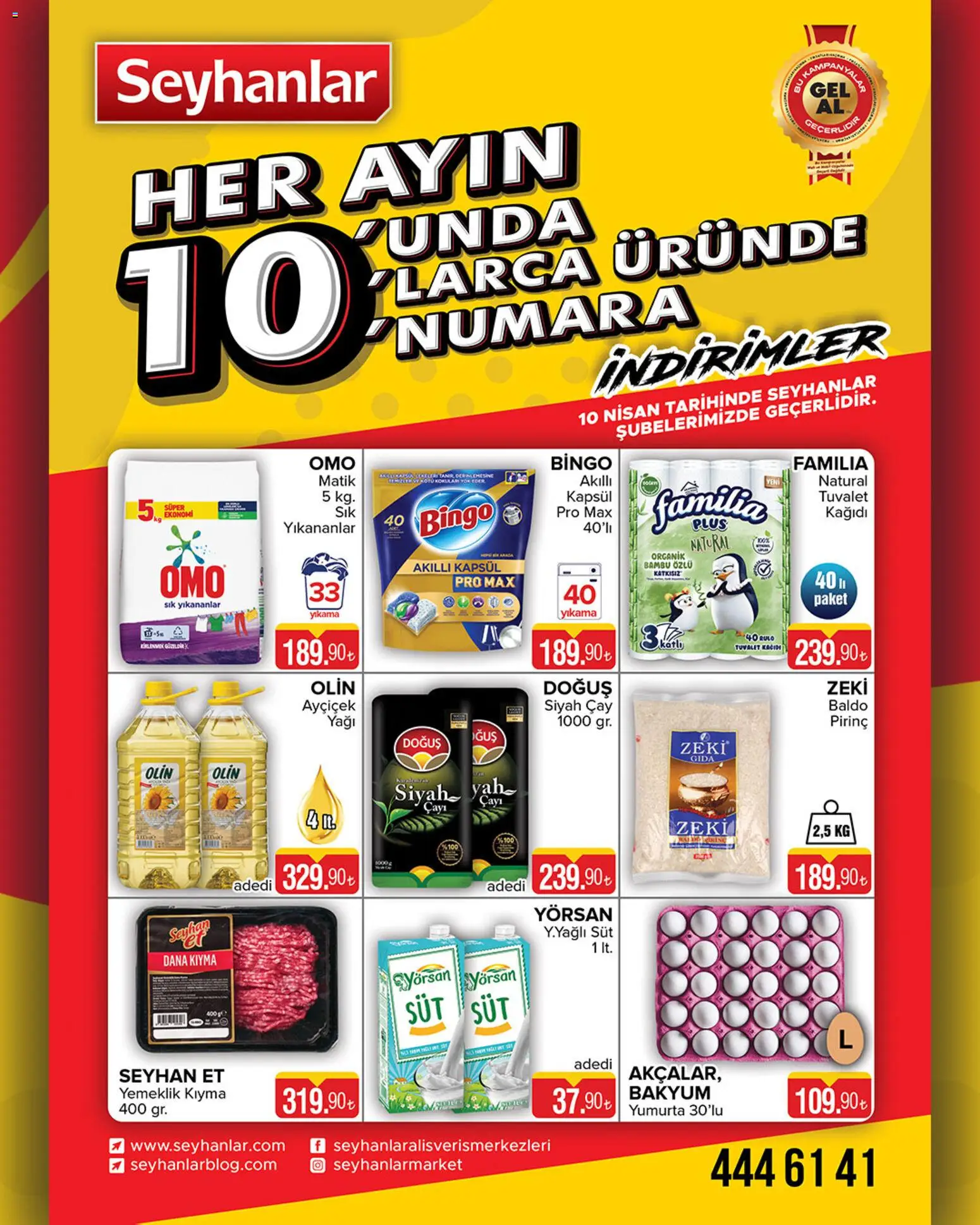 Seyhanlar Market Katalog - 10.04.2026 tarihinden itibaren geçerlidir | Sayfa: 1 | Ürünler: Tuvalet, Süt, Yumurta, Pirinç
