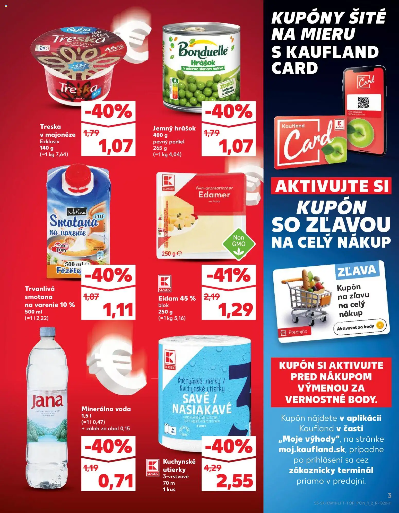 Nové Kaufland akcie – leták je platný od 12.03.2026 | Strana: 3 | Produkty: Eidam, Hrášok, Ryba, Treska