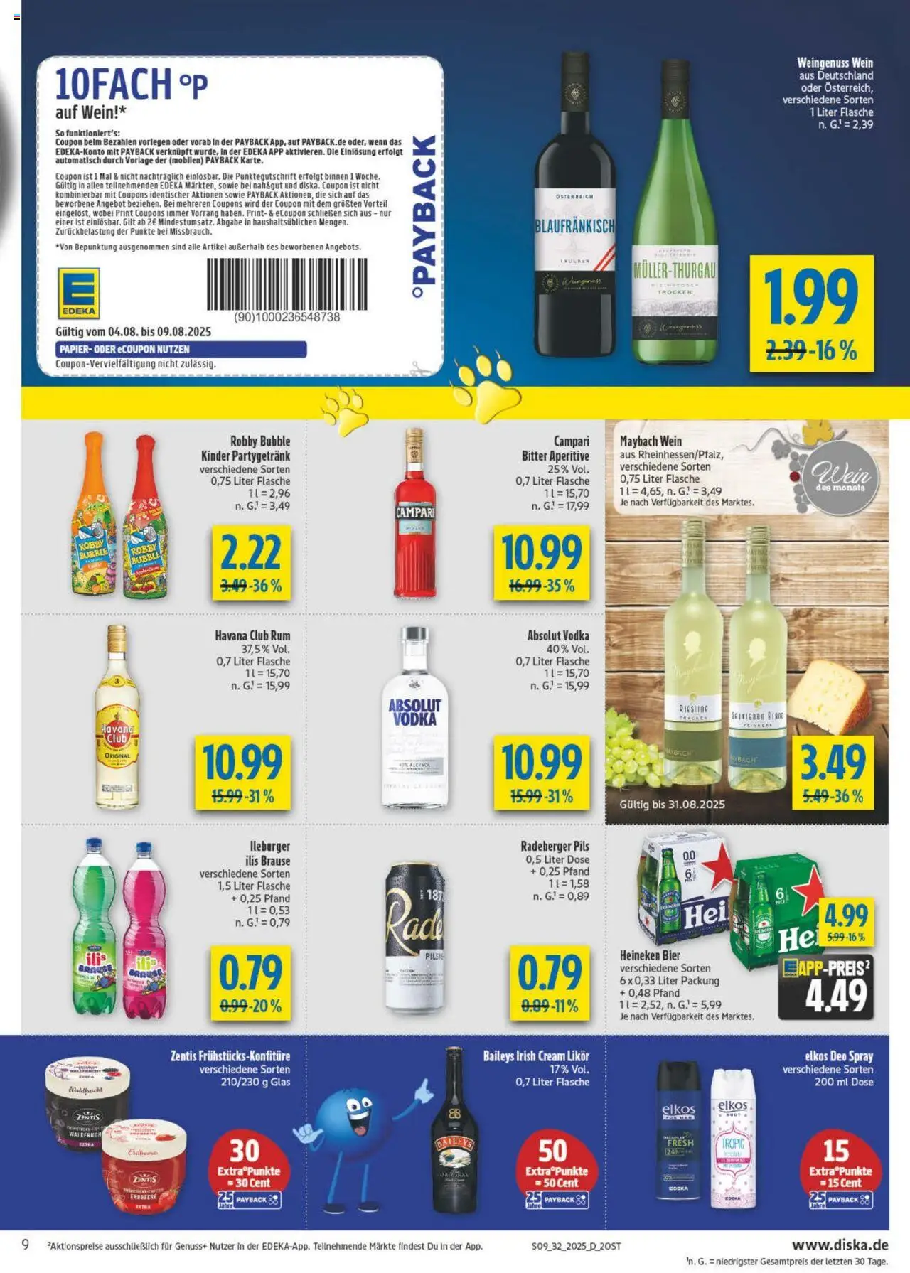 Diska - diska Angebote Sachsen-Thüringen KW32 - gültig ab dem 04.08.2025 | Seite: 9 | Produkte: Campari, Heineken, Wein, Vodka