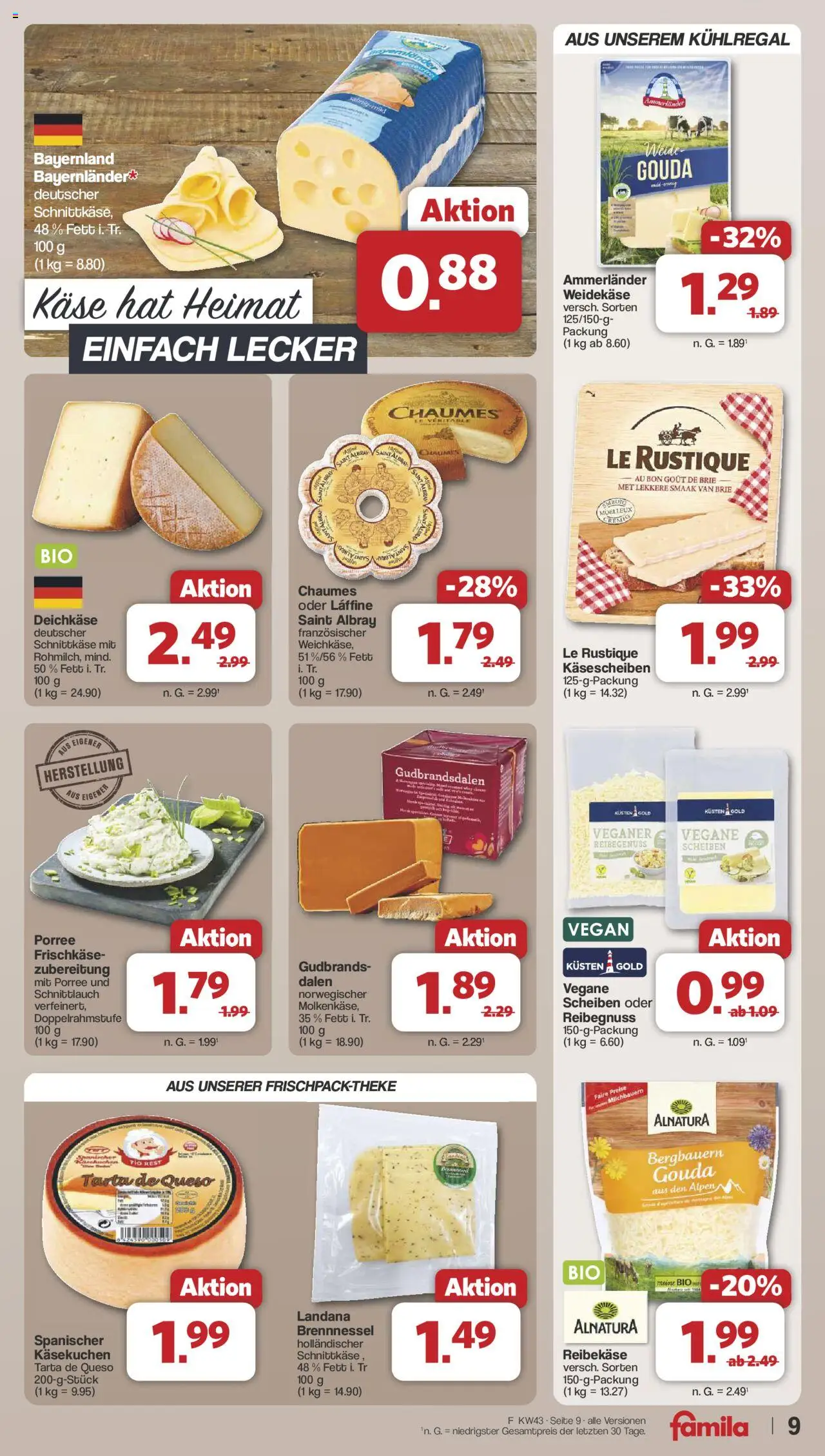 Famila Nordwest Prospekt 	 – gültig ab 20.10.2025 | Seite: 9 | Produkte: Käse, Gouda, Reibekase, Frischkase
