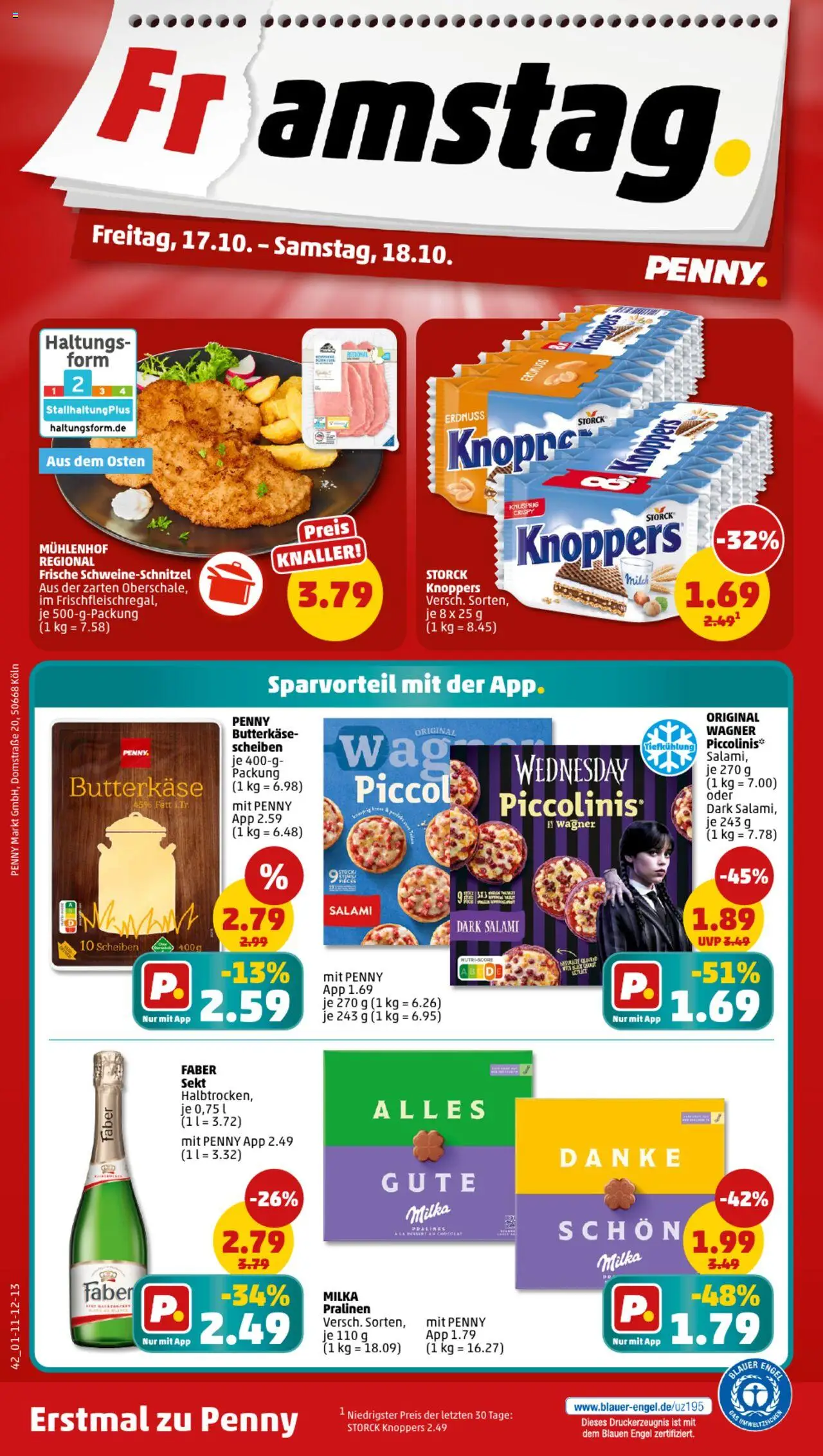 Penny Prospekt 	 – gültig ab 13.10.2025 | Seite: 46 | Produkte: Sekt, Milka, Knoppers, Salami