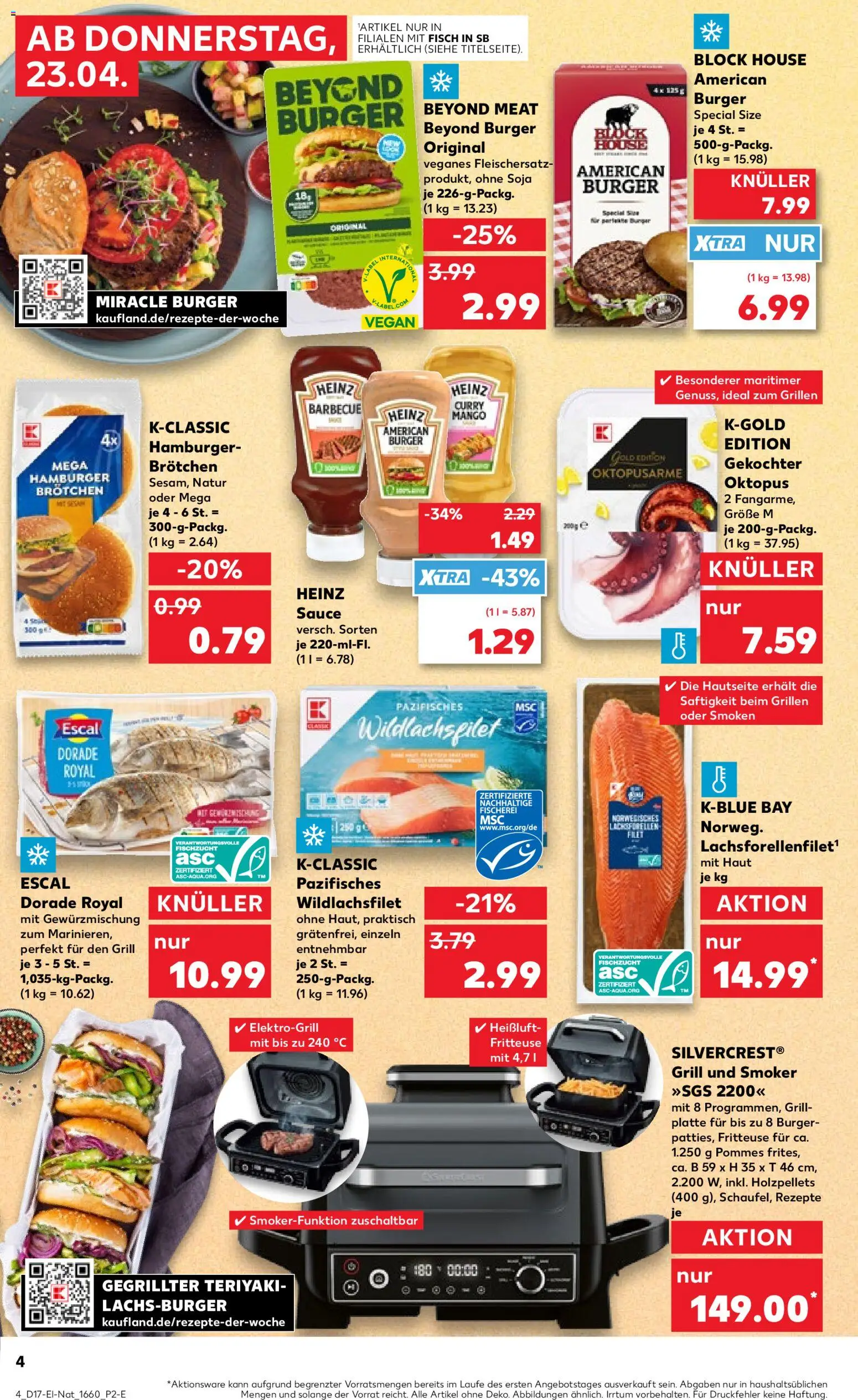 Kaufland Prospekt Frankfurt (Oder)	 – gültig ab 23.04.2026 | Seite: 4 | Produkte: Dorade, Pommes, Burger, Fritteuse