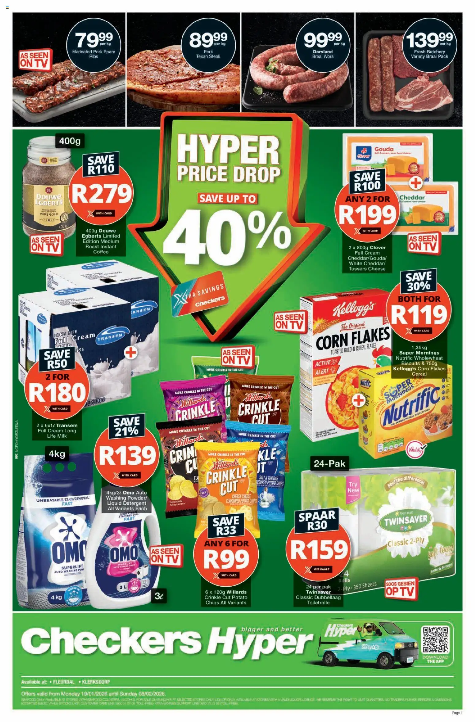 New Checkers catalogue – valid from 19.01.2026 | Page: 1 | Products: Corn, Ribs, Vinegar, Detergent