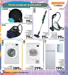 Volantino Spazio Conad del 15.09.2025 | Pagina: 25 | Prodotti: Vaporetto, Robot aspirapolvere, Scopa, Cavo