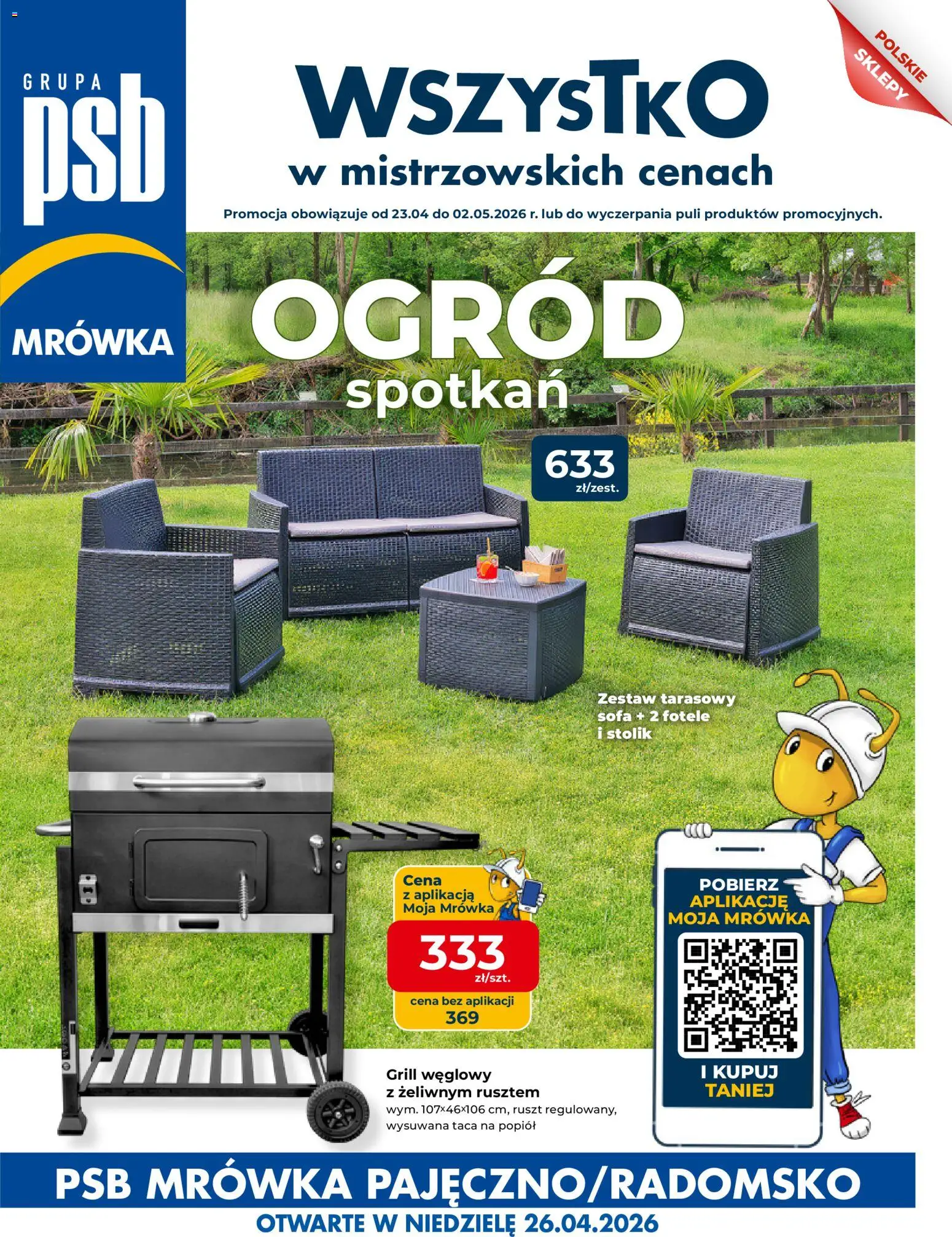 Mrówka gazetka - Radomsko od 23.04.2026 | Strona: 1 | Produkty: Grill, Ruszt, Sofa