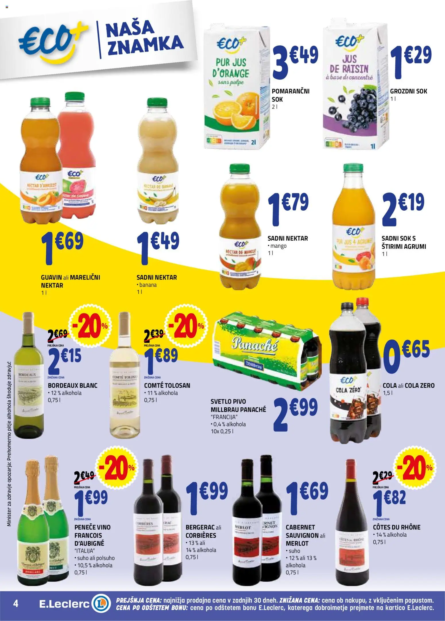 Novi E.leclerc katalog ponudbe – veljaven od 21.01.2026 | Stran: 4 | Izdelki: Sok, Vino, Pivo, Mango