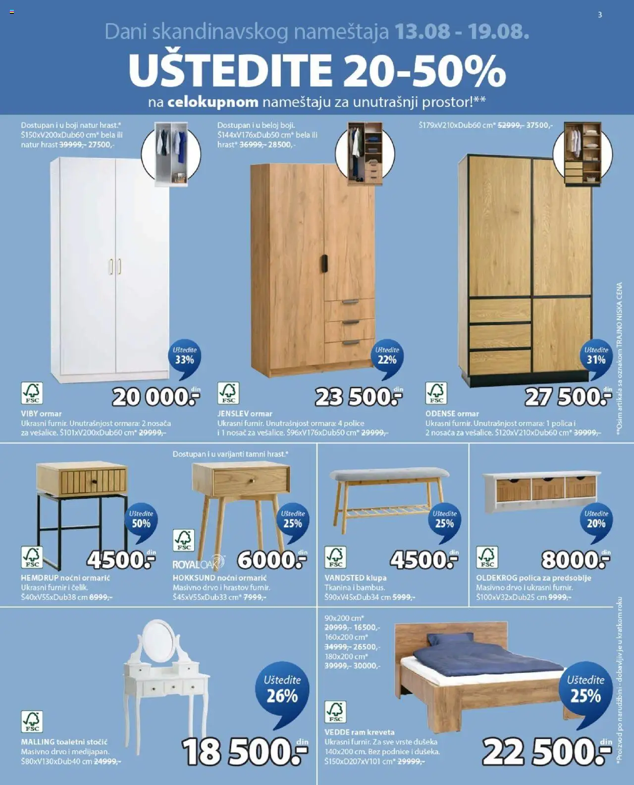 Jysk katalog - važi od 13.08.2025 | Strana: 3 | Proizvode: Toaletni stočić, Polica, Ormar, Klupa