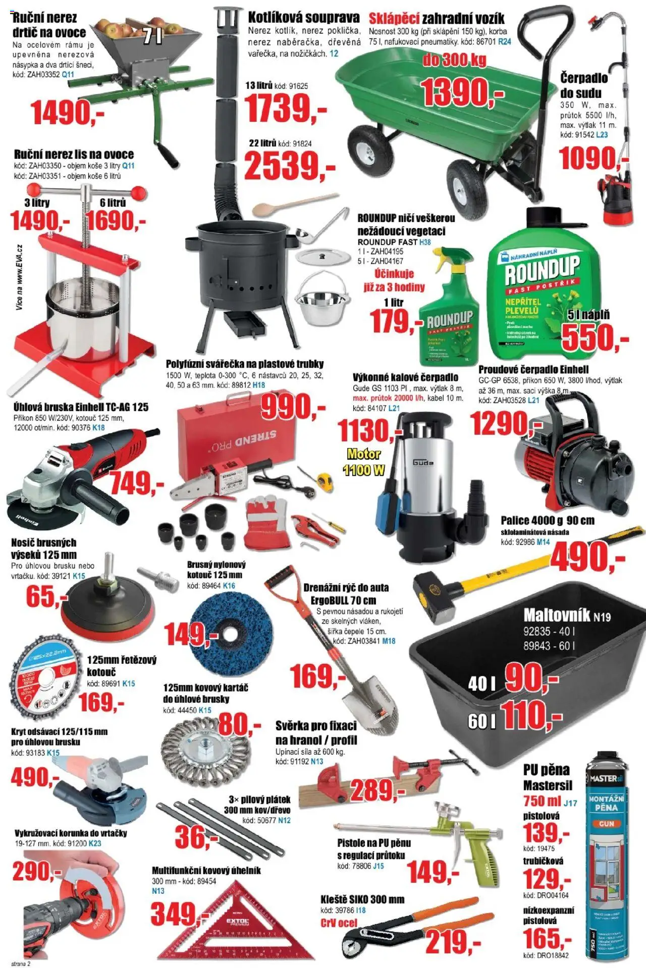 Eva supermarket leták od 20.08.2025 | Strana: 2 | Produkty: Kabel, Zahradní vozík, Polyfúzní svářečka, Čerpadlo