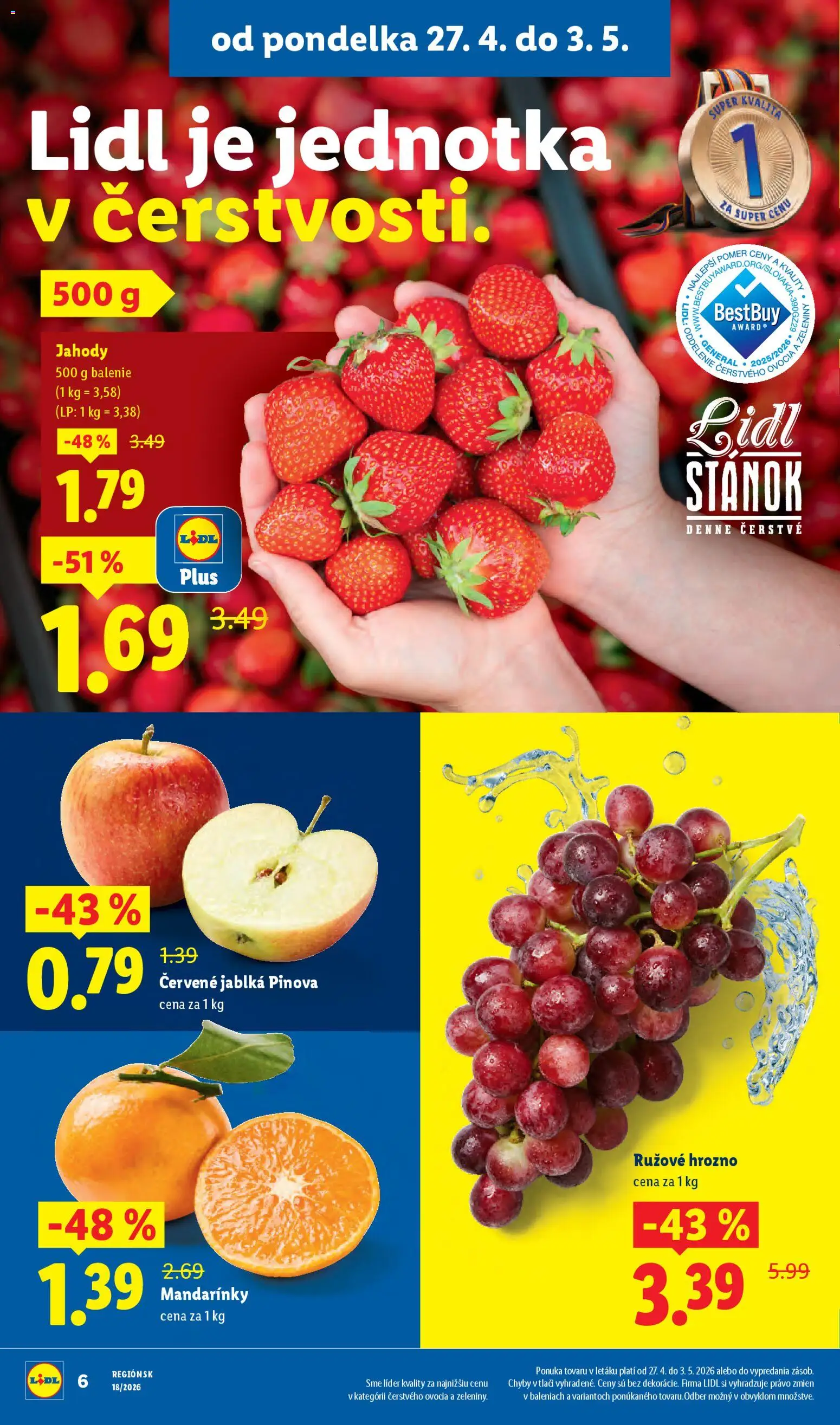 Nové Lidl akcie – leták je platný od 27.04.2026 | Strana: 8 | Produkty: Jablká, Jahody, Mandarinky, Hrozno