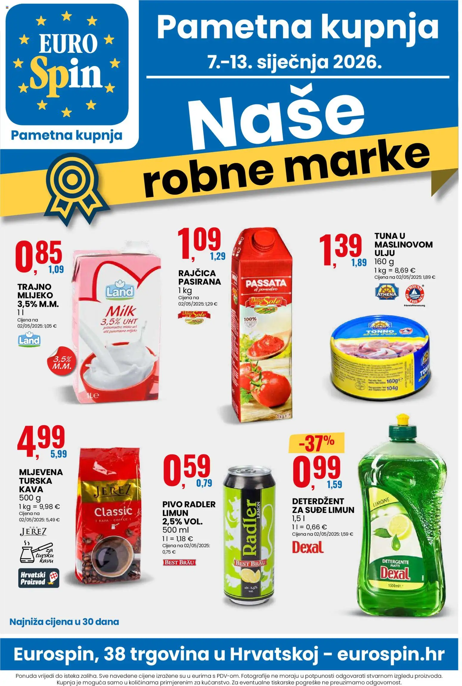 Eurospin katalog | vrijedi od 07.01.2026 | Stranica: 1 | Proizvodi: Radler, Mlijeko, Kava, Limun