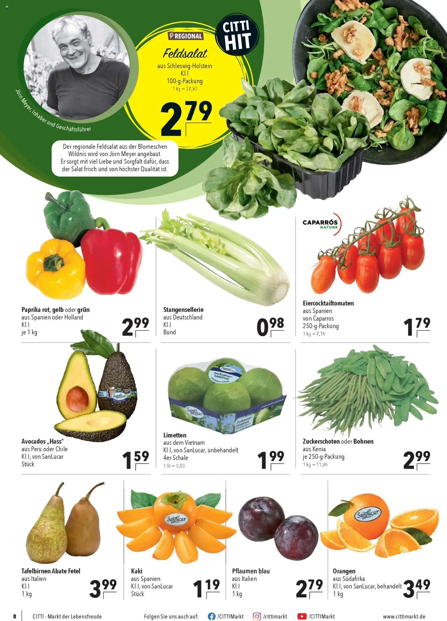 CITTI Markt Prospekt 	 – gültig ab 29.10.2025 | Seite: 8 | Produkte: Pflaumen, Limetten, Kaki, Salat