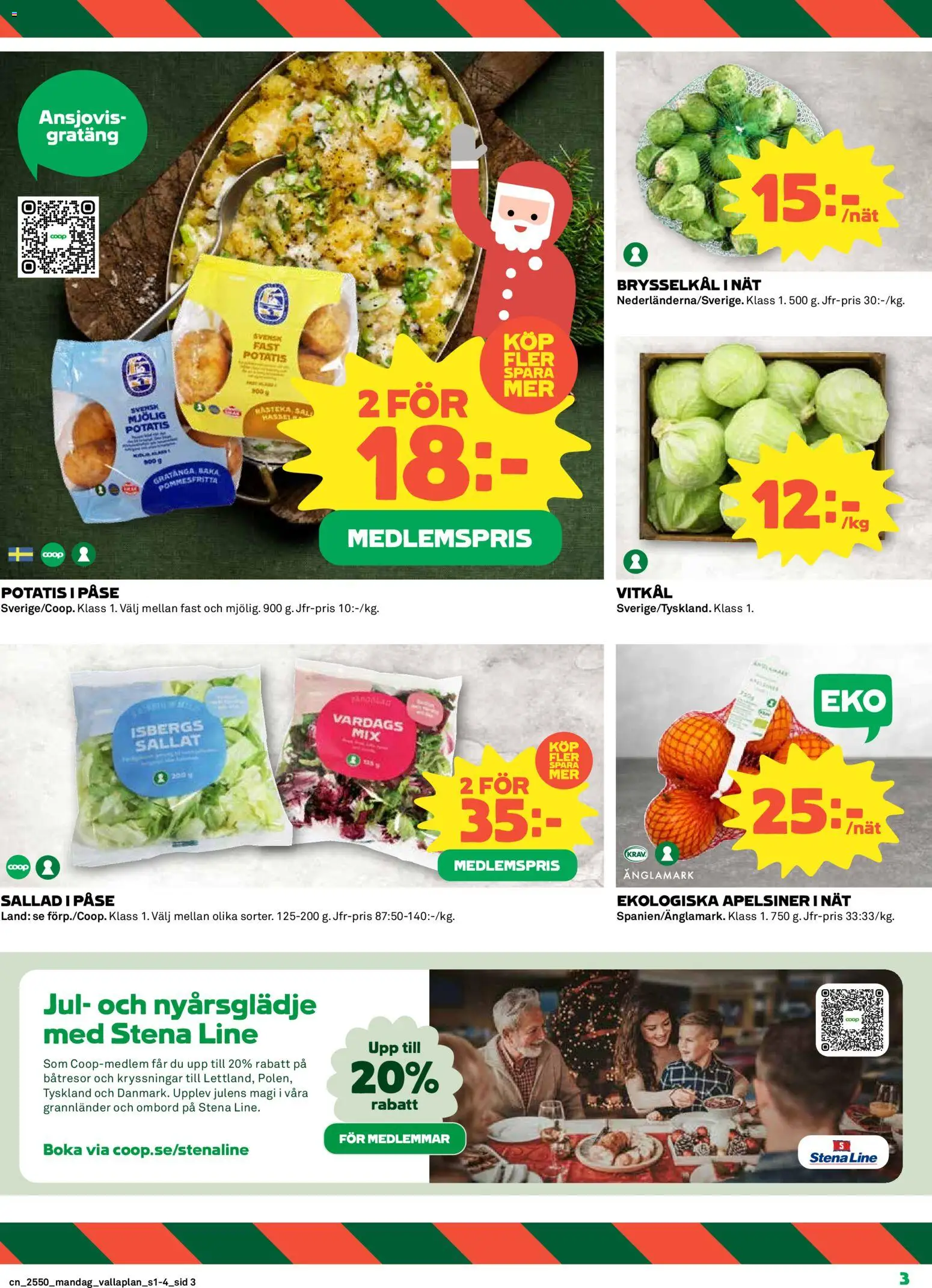 Coop reklamblad aktuell från 08.12.2025 | Sida: 3 | Produkter: Vitkål, Apelsiner, Potatis, Sallad