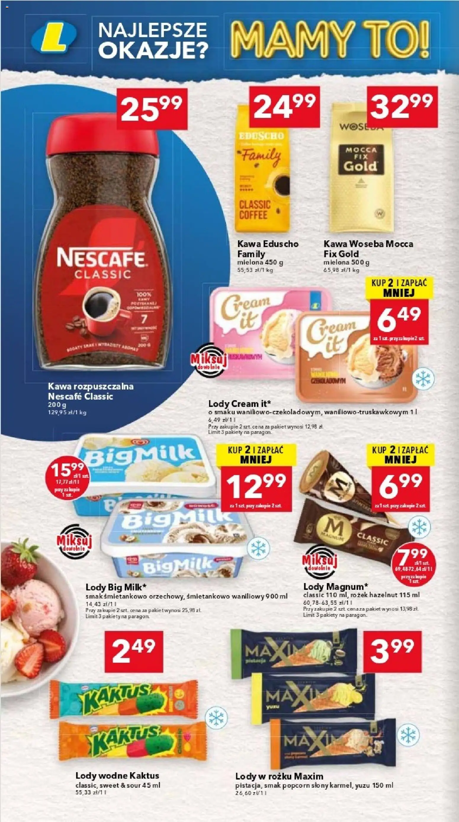 Lewiatan gazetka - Katowice od 23.04.2026 | Strona: 12 | Produkty: Kawa rozpuszczalna, Kawa, Popcorn, Lody