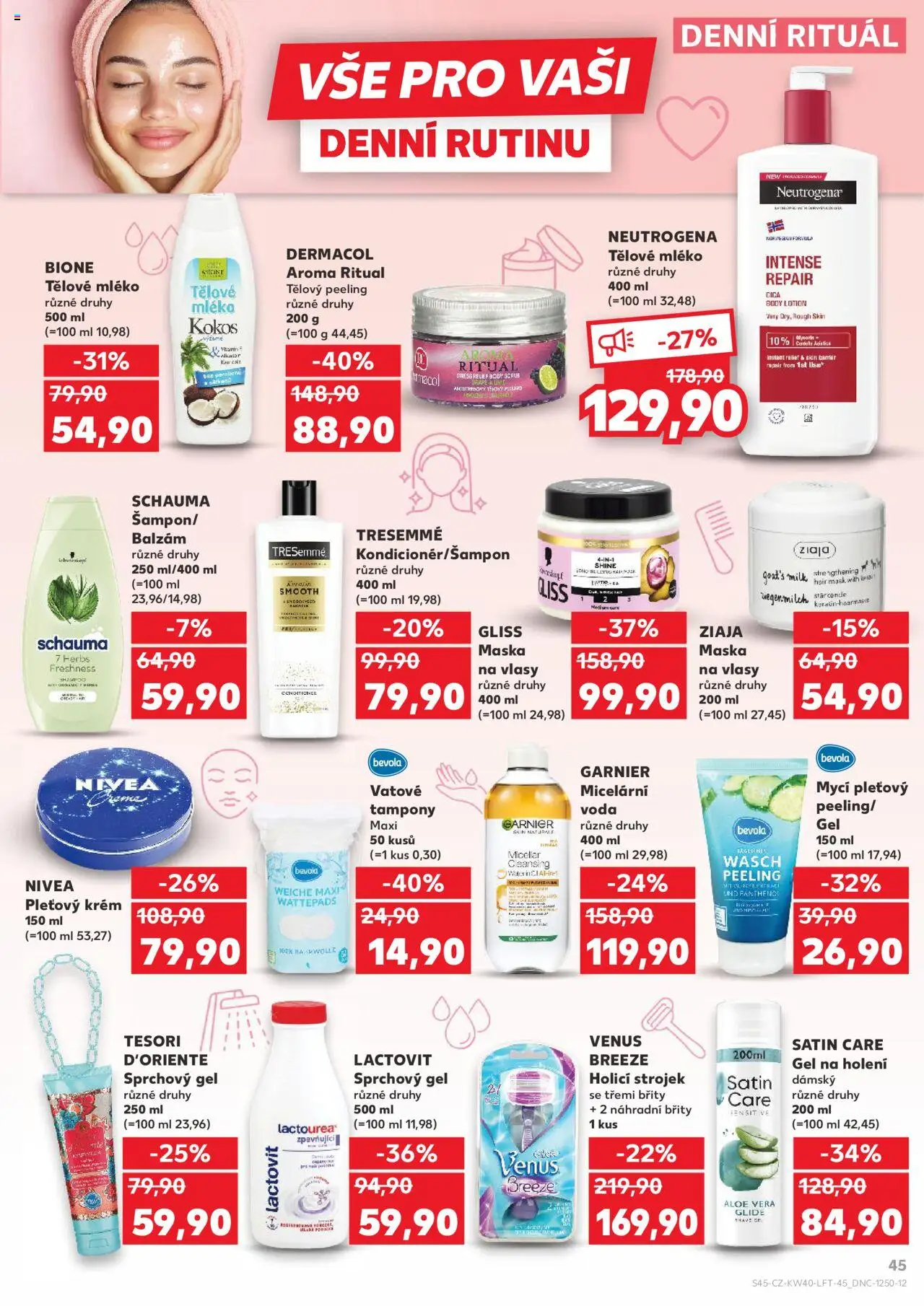 Kaufland leták od 01.10.2025 | Strana: 45 | Produkty: Sprchový gel, Voda, Krém, Body
