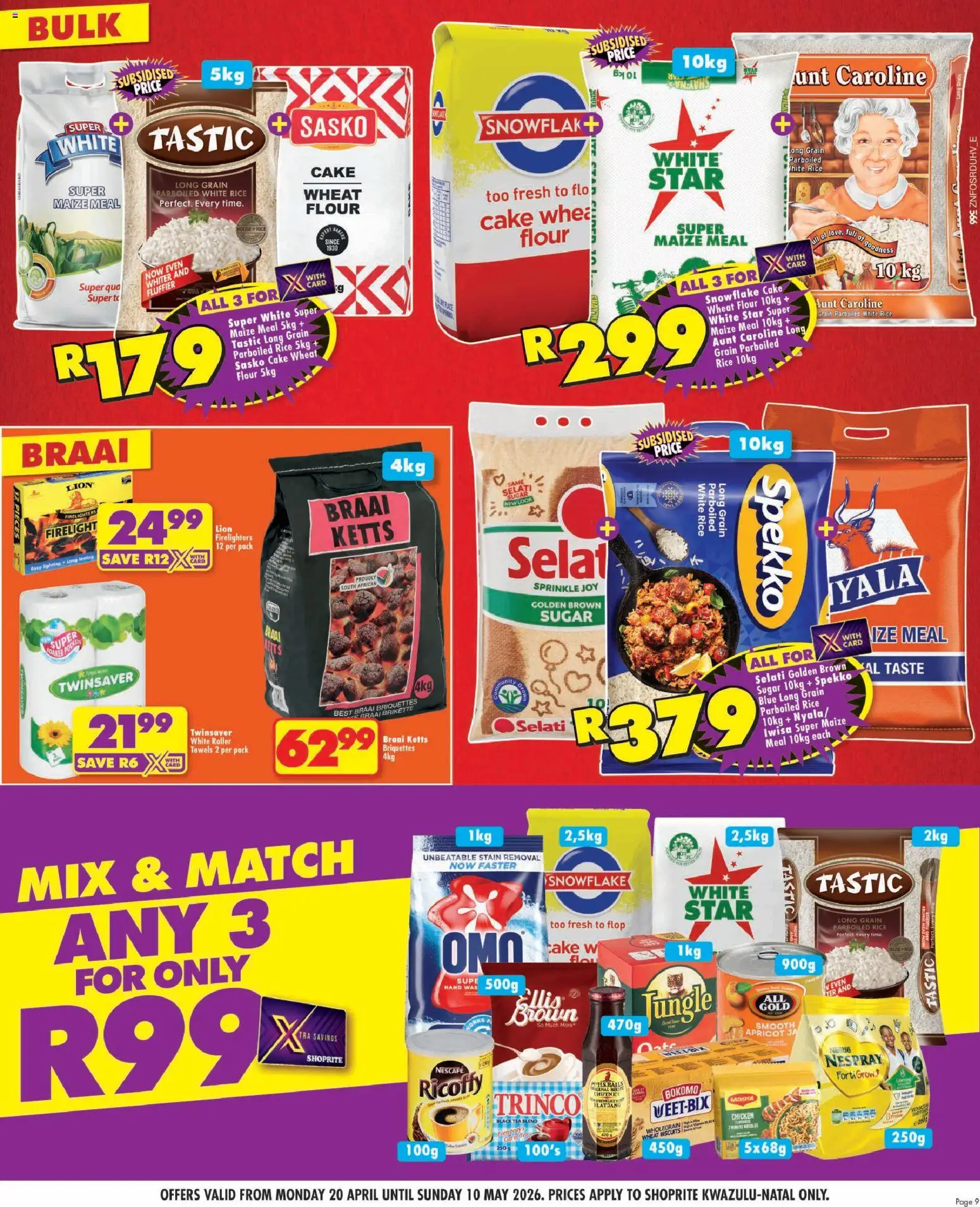 New Shoprite catalogue – valid from 20.04.2026 | Page: 9 | Products: Biscuits, Powder, Rice, Paper