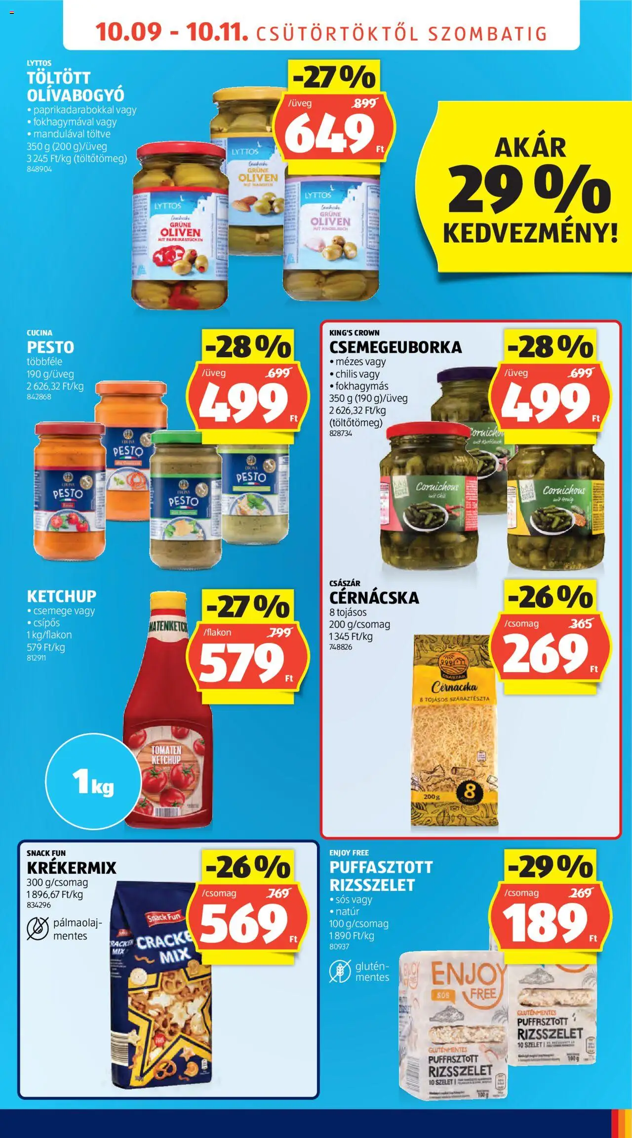 Aldi akciós ujság - amely érvényes a következő dátumtól: 09.10.2025 | Oldal: 3 | Termékek: Pesto, Puffasztott rizsszelet, Gluténmentes, Olívabogyó