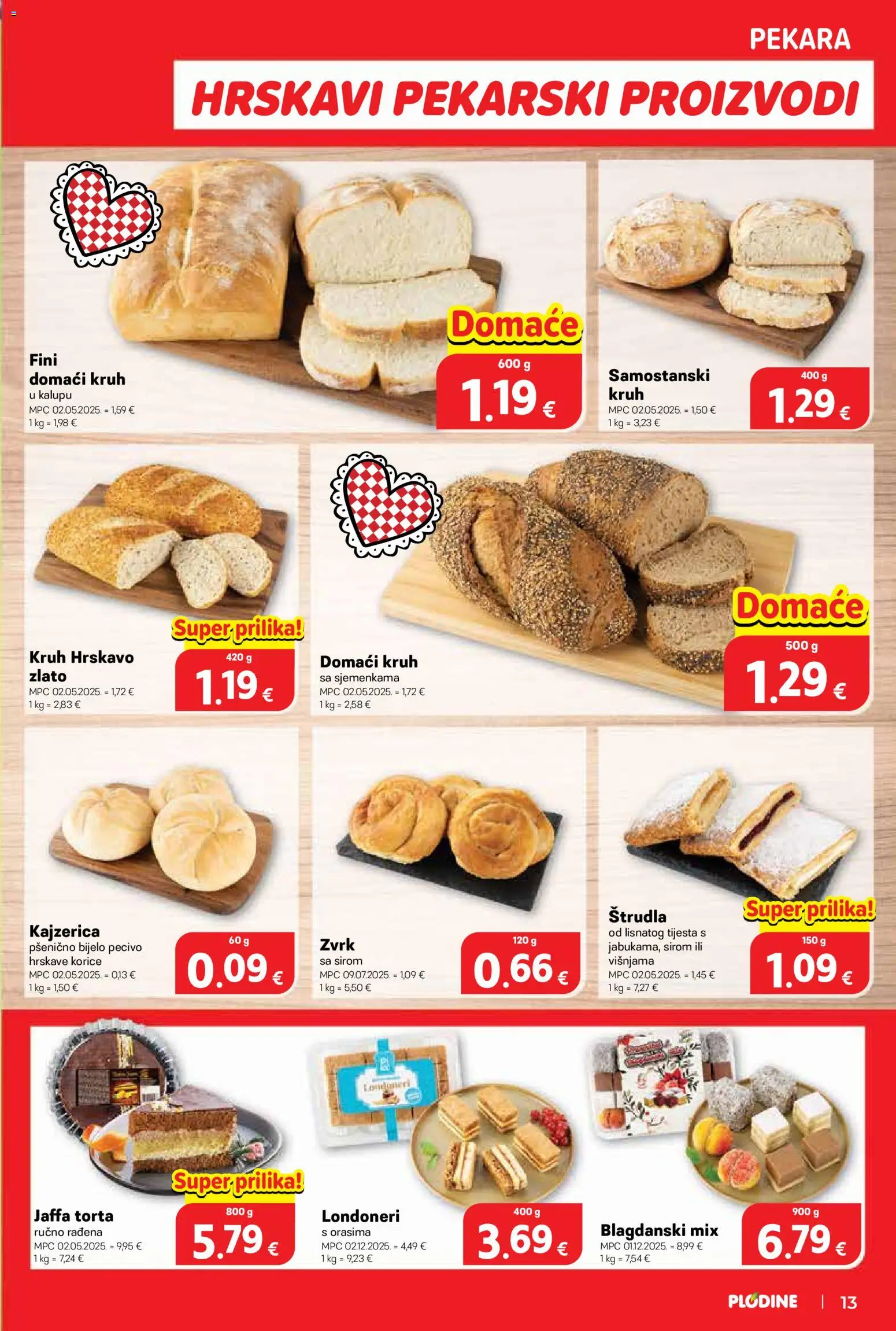 Plodine katalog | vrijedi od 02.01.2026 | Stranica: 13 | Proizvodi: Pekara, Kruh, Pecivo, Torta