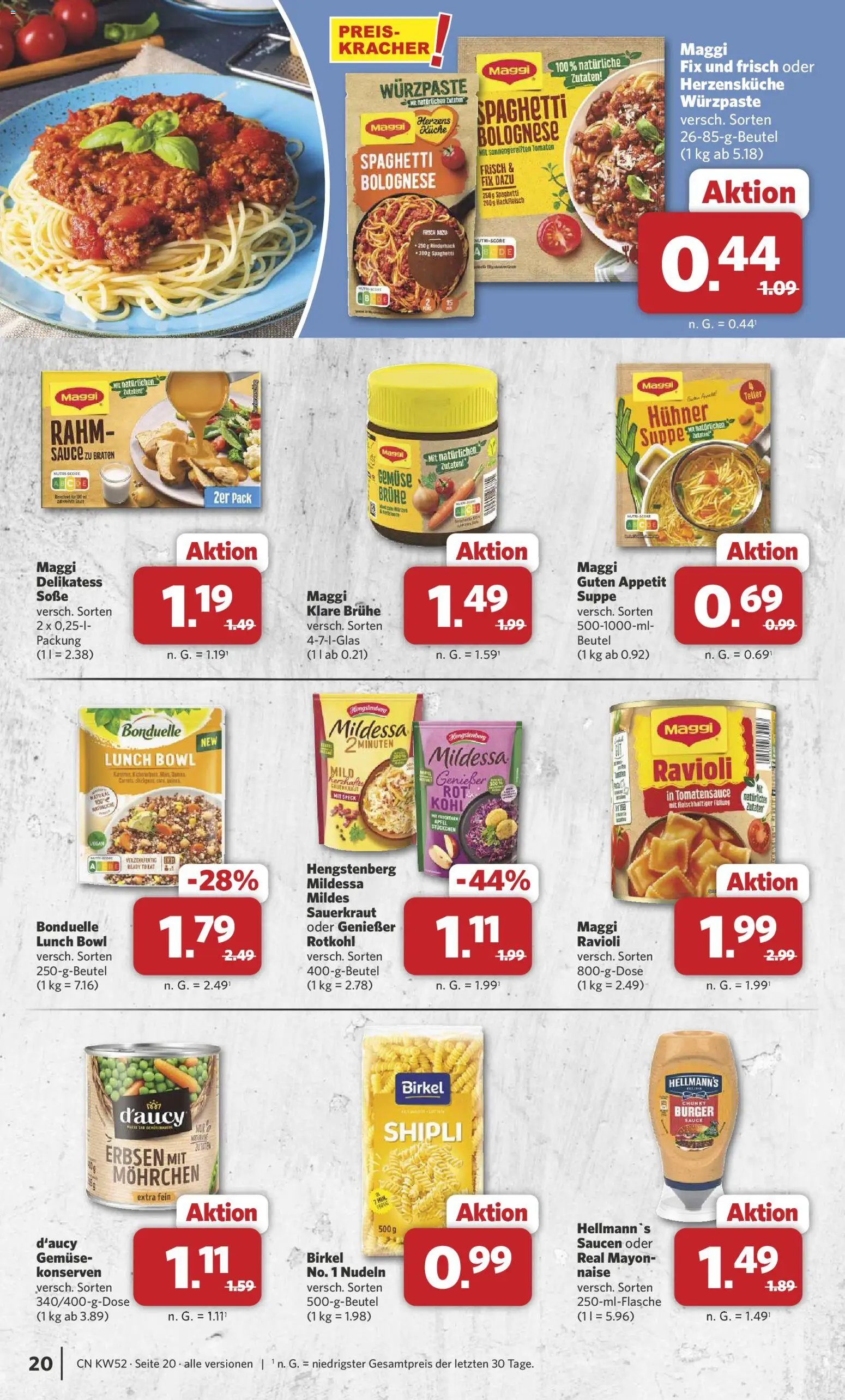 Combi Prospekt 	 – gültig ab 22.12.2025 | Seite: 20 | Produkte: Maggi, Burger, Nudeln, Erbsen