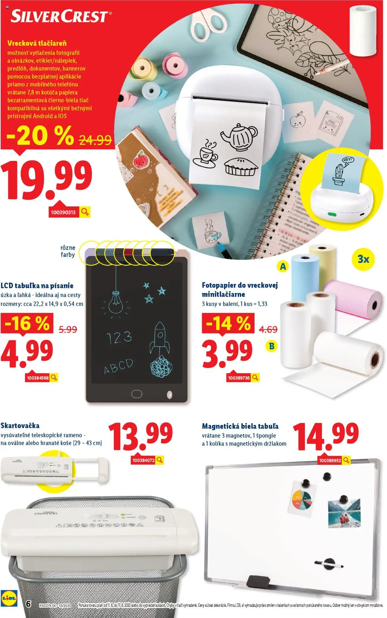 Lidl online magazín │ platný od 11.08.2025 | Strana: 6 | Produkty: Skartovačka, Tablet, Tlačiareň