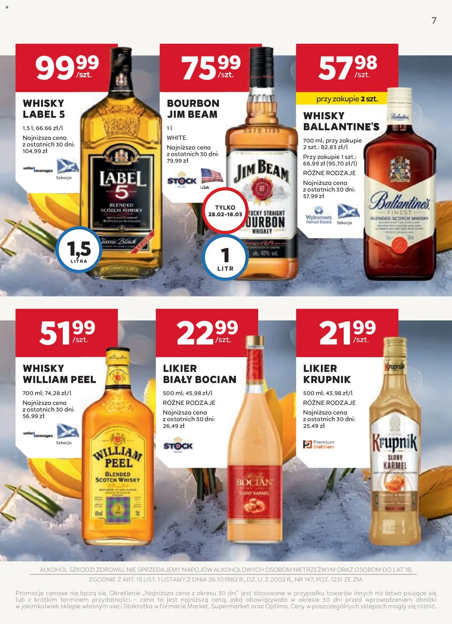 Stokrotka Gazetka - Oferta alkoholowa od 19.02.2026 | Strona: 7 | Produkty: Jim Beam, Stokrotka, Alkohol, Whisky