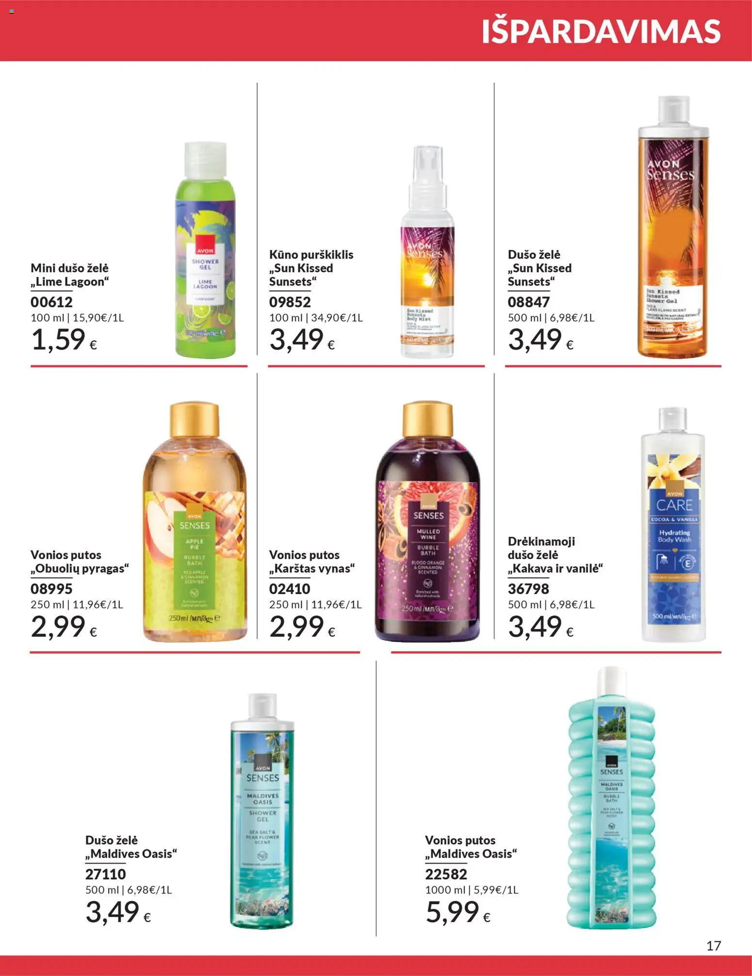 AVON akcijos nuo 01.12.2025 | Puslapis: 17 | Prekių: Pyragas, Dušo želė, Vonios putos, Vynas