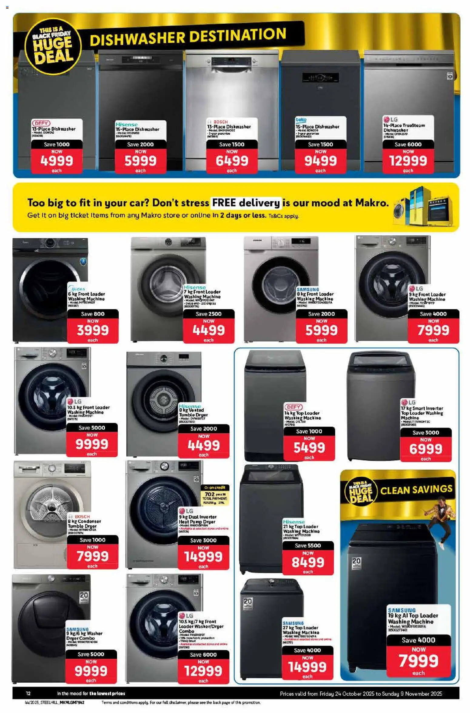 New Makro catalogue – valid from 24.10.2025 | Page: 12 | Products: Washing machine, Dryer, Dishwasher, Tumble dryer