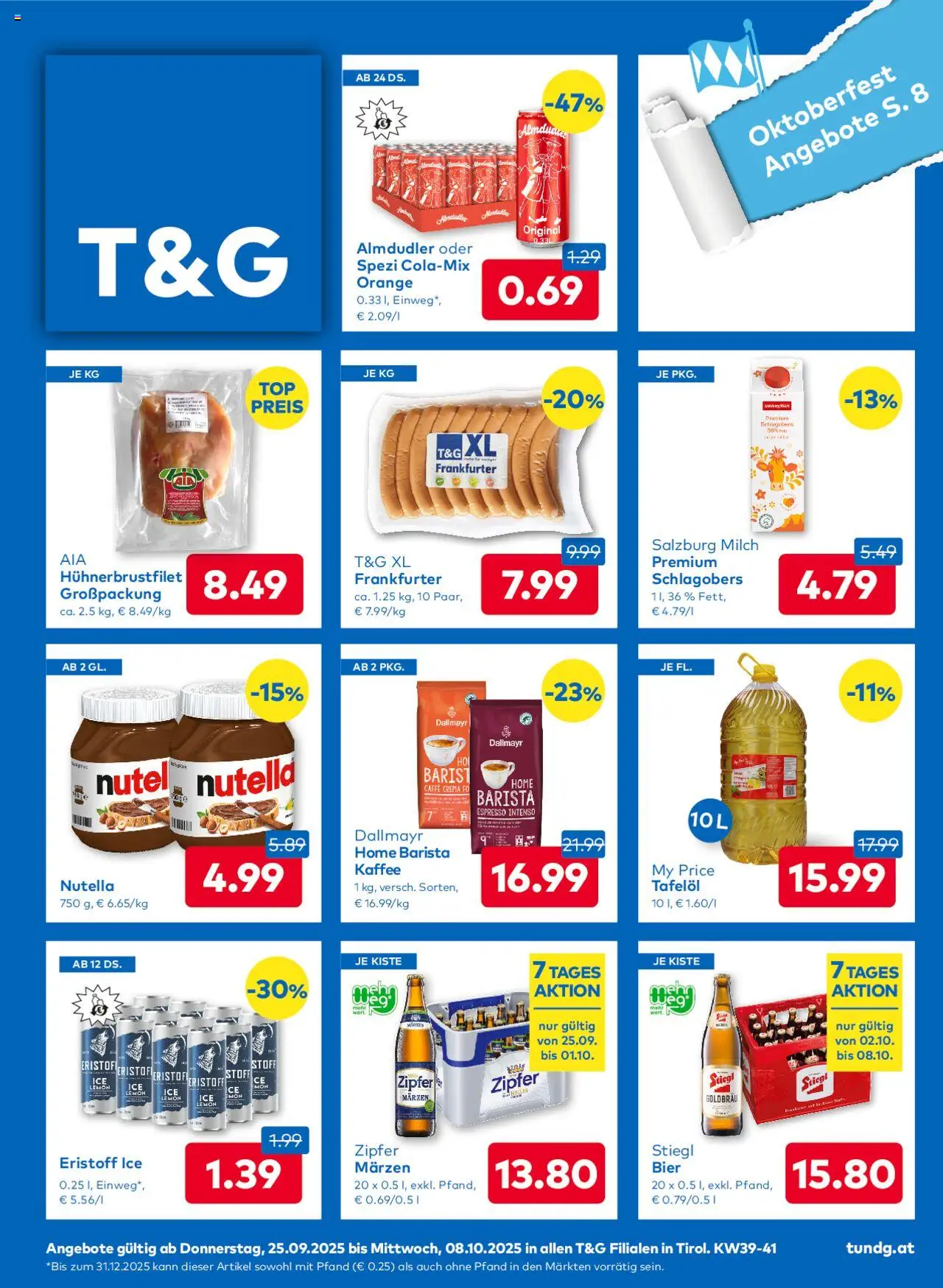 T&G Flugblatt gültig ab 25.09.2025 | Seite: 1 | Produkte: Milch, Kaffee, Bier