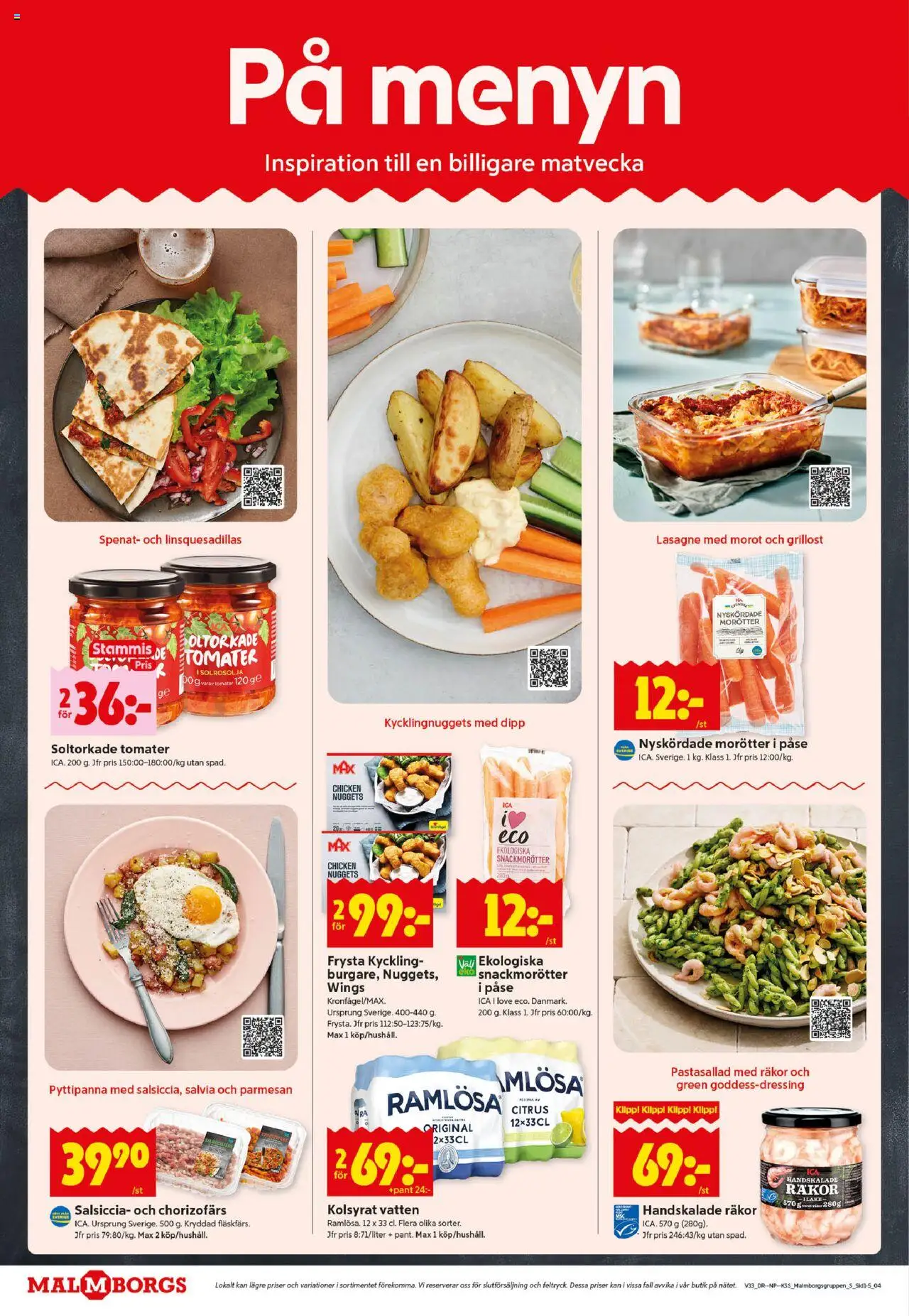 ICA Kvantum reklamblad aktuell från 11.08.2025 | Sida: 4 | Produkter: Grillost, Räkor, Tomater, Morot
