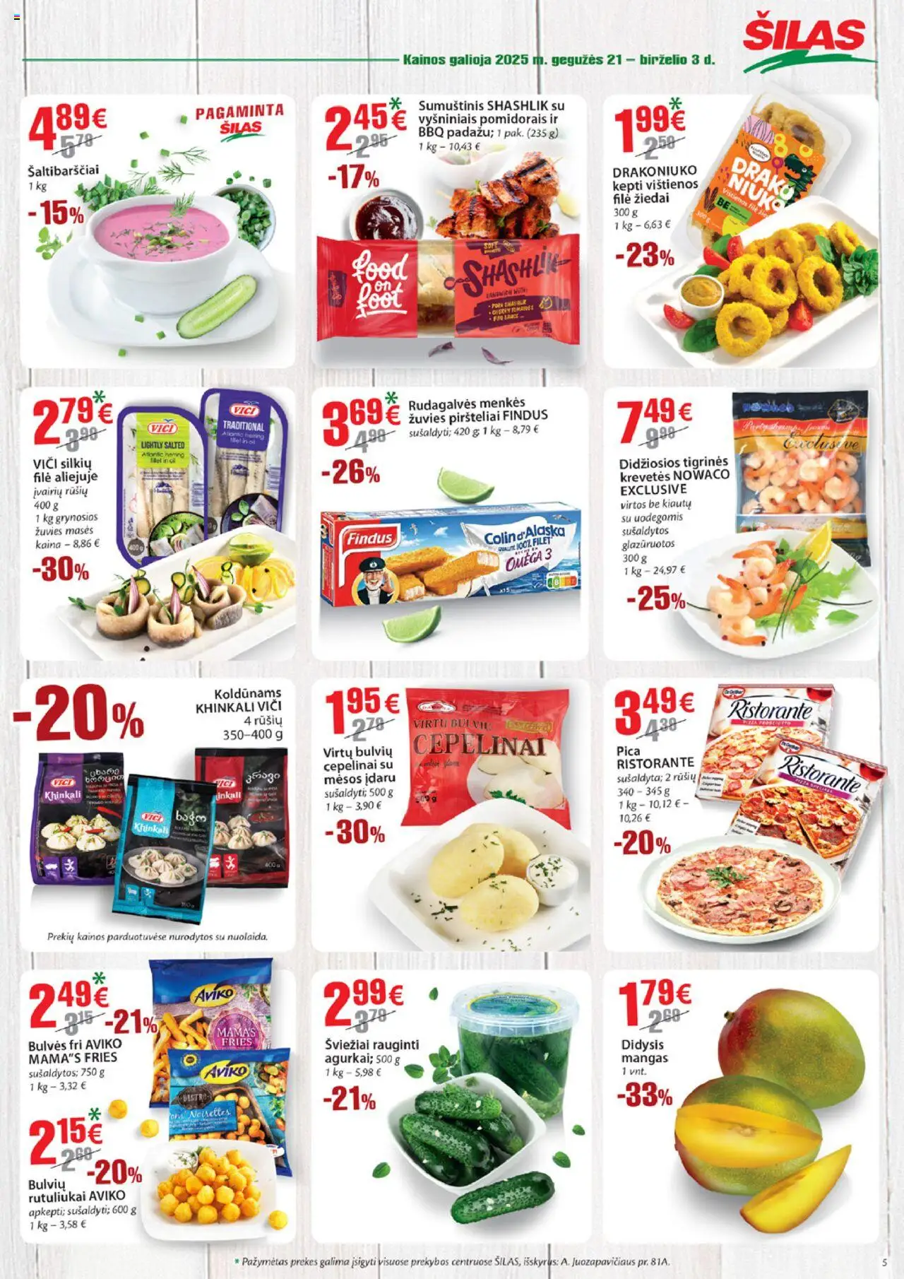 Šilas leidinys│galioja nuo 21.05.2025 | Puslapis: 5 | Prekių: Vištienos, Bulvės, Sumuštinis, Pica