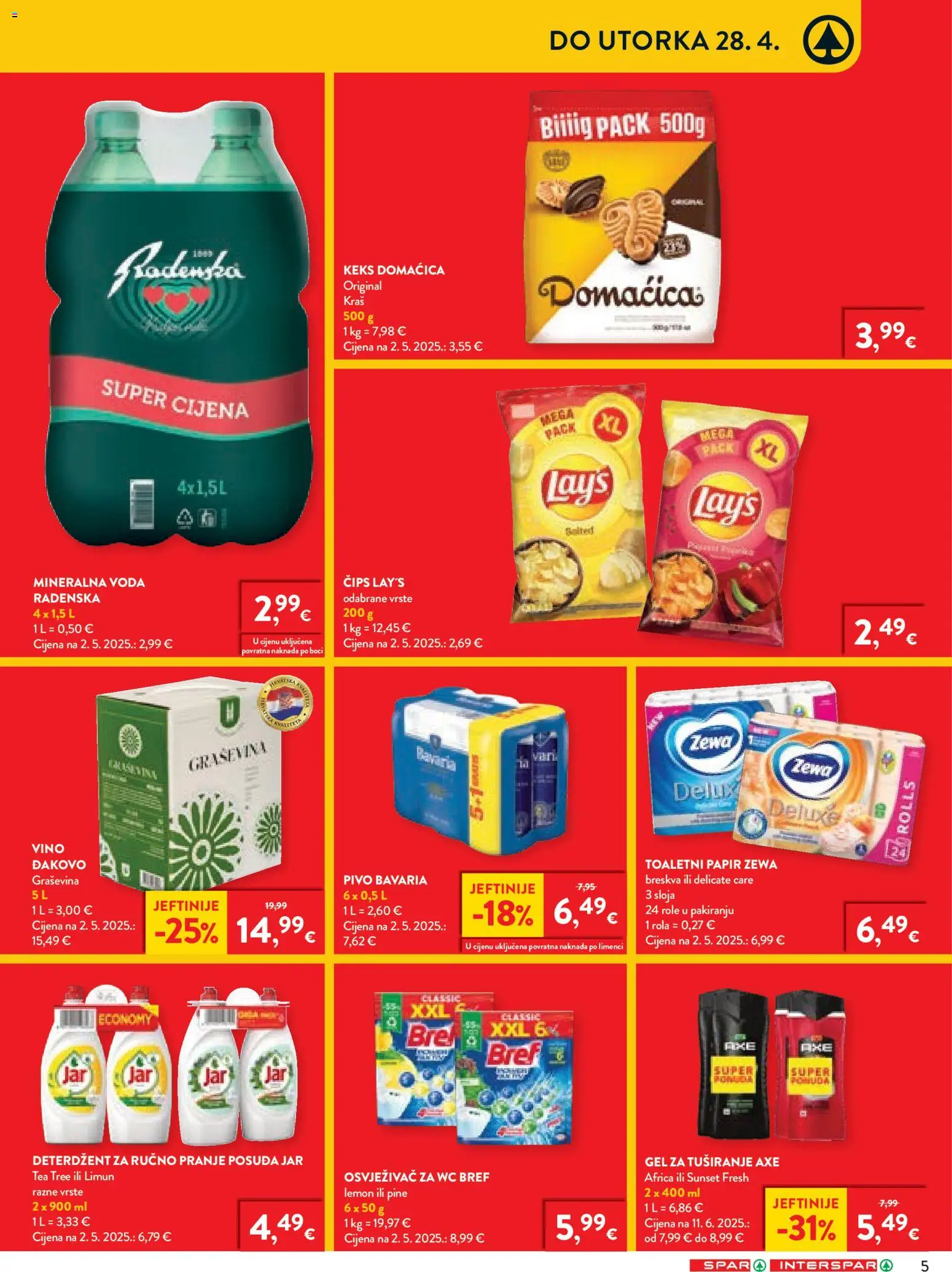 Spar katalog | vrijedi od 22.04.2026 | Stranica: 5 | Proizvodi: Vino, Pivo, Deterdžent, Breskva