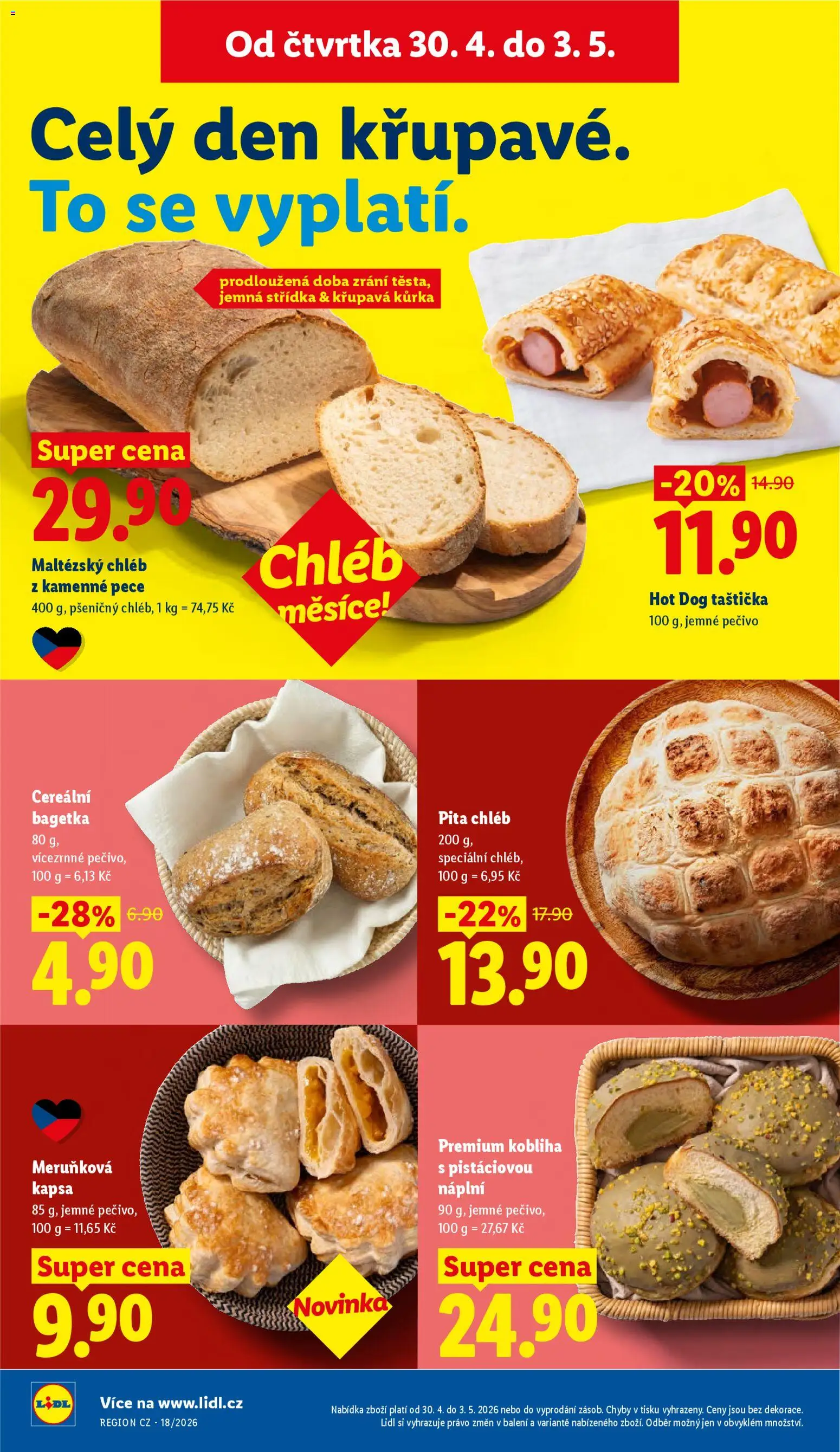 Lidl leták od 30.04.2026 | Strana: 12 | Produkty: Chléb, Hot dog, Pečivo, Pita chléb