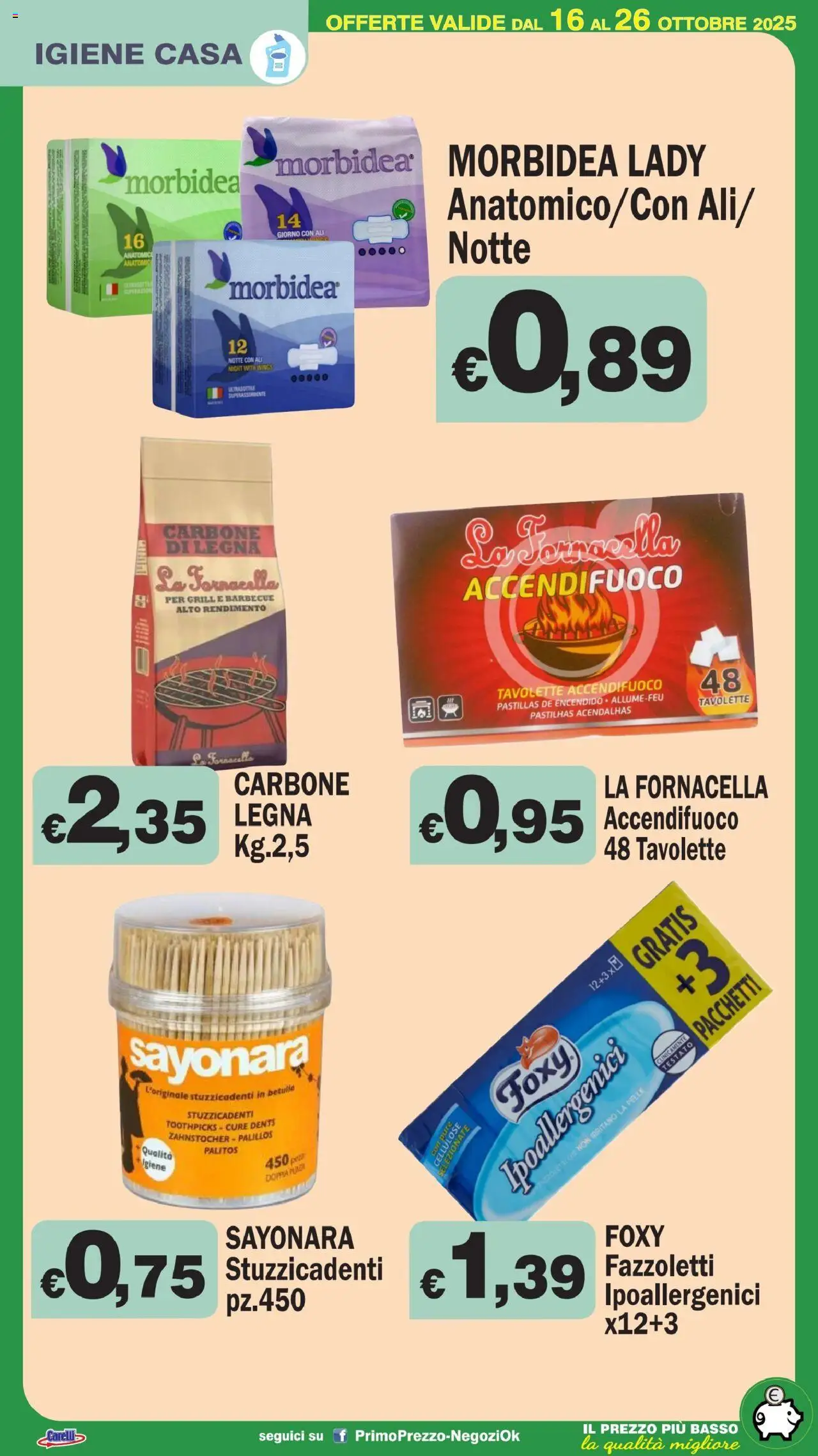 Volantino Primo Prezzo del 16.10.2025 | Pagina: 23 | Prodotti: Fazzoletti, Barbecue