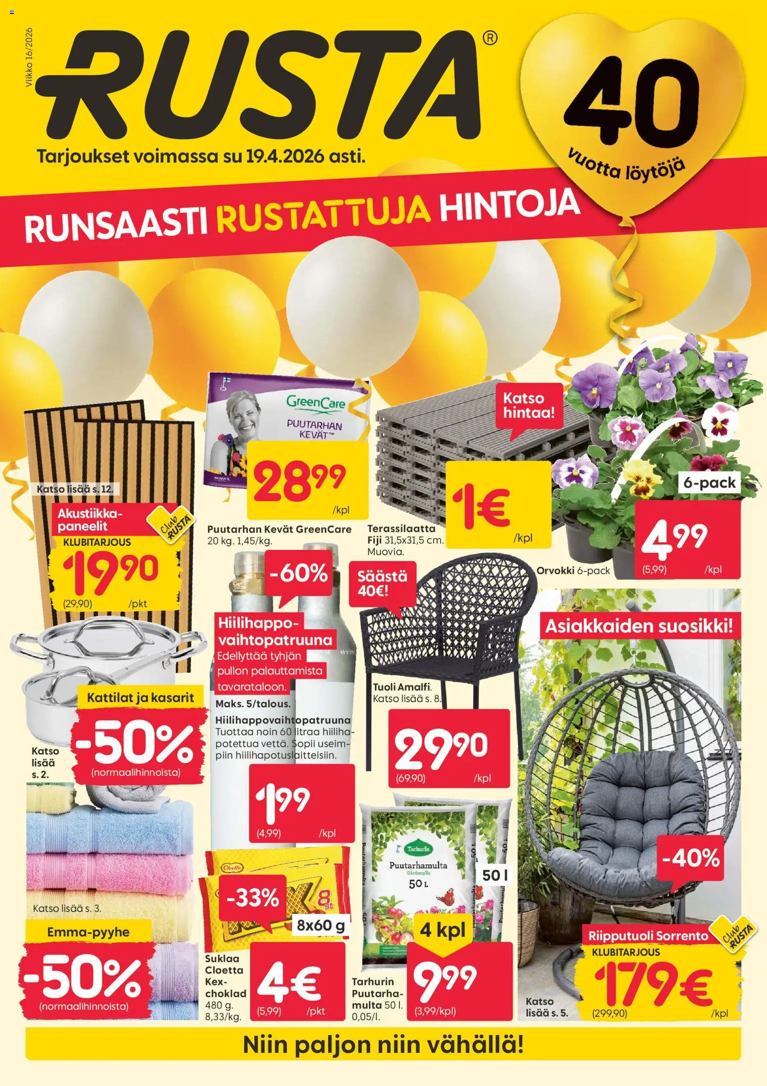 Rusta tarjoukset – voimassa 13.04.2026 alkaen | Sivu: 1 | Tuotteet: Multa, Tuoli, Suklaa